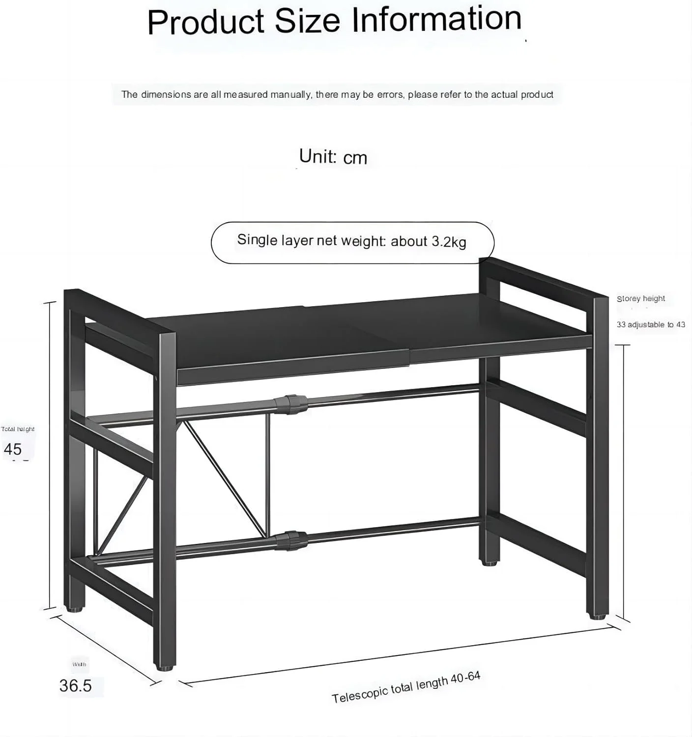 Lenosed Microwave Oven Rack 2-Tier Microwave Oven Rack Organizer with Hooks - Multipurpose Counter top Storage Organizer - Dish Rack for Kitchen Cabinet - Powder Coated OTG - Black