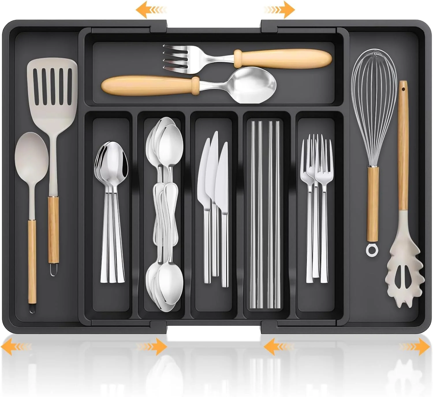 LBOYLOVE® ارگانایزر کشو آشپزخانه قابل گسترش، ارگانایزر بزرگ کشو نقره ای برای آشپزخانه، محفظه پلاستیکی قابل تنظیم برای قاشق چنگال چاقو، نگهدارنده کارد و چنگال، محفظه نگهداری وسایل آشپزی LBOYLOVE® ارگانایزر کشو آشپزخانه قابل گسترش، ارگانایزر بزرگ کشو نقره ای برای آشپزخانه، محفظه پلاستیکی قابل تنظیم برای قاشق چنگال چاقو، نگهدارنده کارد و چنگال، محفظه نگهداری وسایل آشپزی