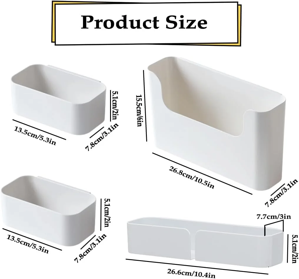 مجموعه 4 عددی سازمان دهنده چسبی درب کابینت LENND، قفسه نگهدارنده درب برای سینک آشپزخانه حمام RV انبار اتاق خواب کمد لباس شویی دفتر، سفید