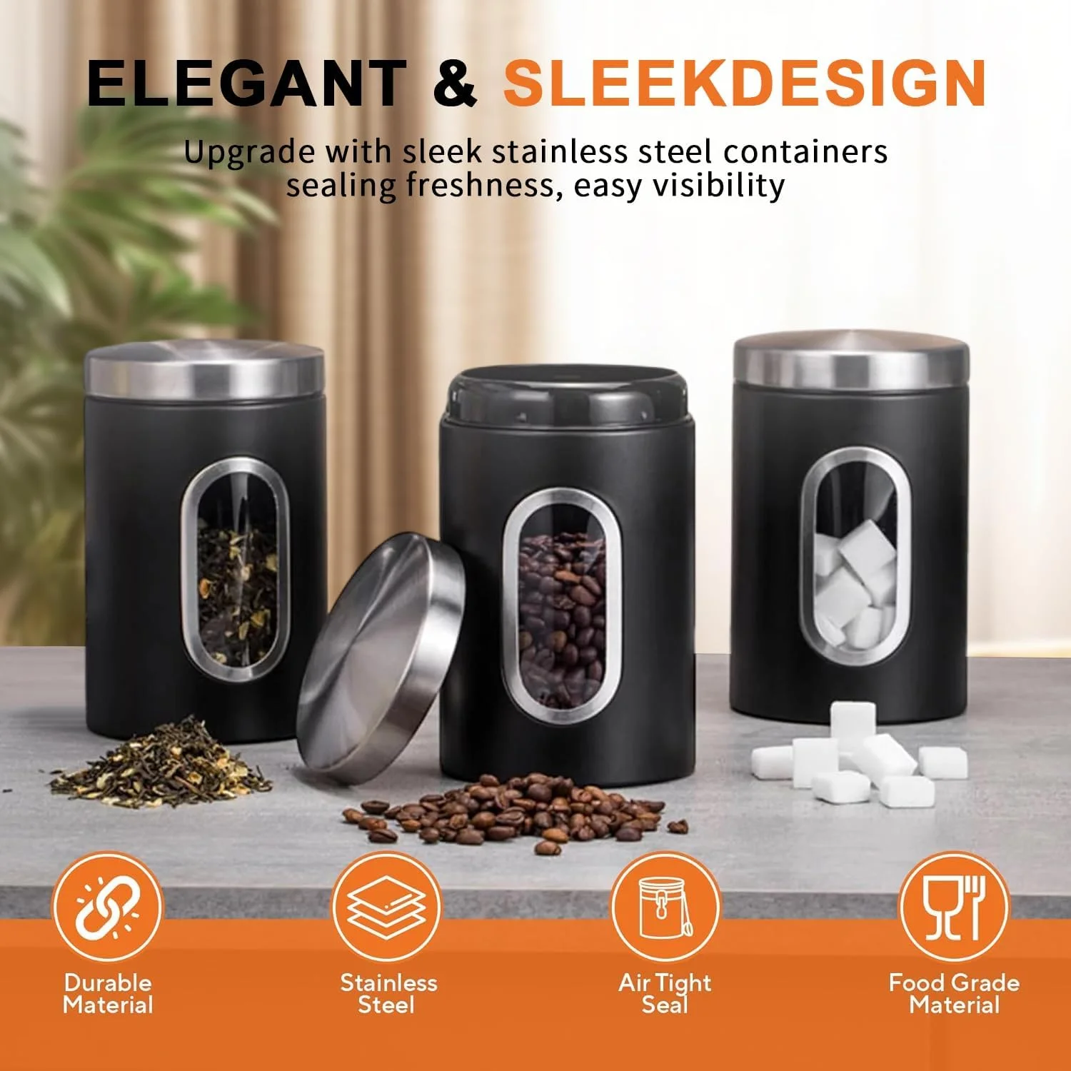 ست قوطی های چای، قهوه و شکر LENND، سازمان دهنده های آشپزخانه و نگهداری مواد غذایی، ظروف پنجره ای شفاف برای مواد غذایی آشپزخانه، ظروف نگهداری شکر، دانه های قهوه، چای، آب نبات، غلات، ادویه جات ست قوطی های چای، قهوه و شکر LENND، سازمان دهنده های آشپزخانه و نگهداری مواد غذایی، ظروف پنجره ای شفاف برای مواد غذایی آشپزخانه، ظروف نگهداری شکر، دانه های قهوه، چای، آب نبات، غلات، ادویه جات