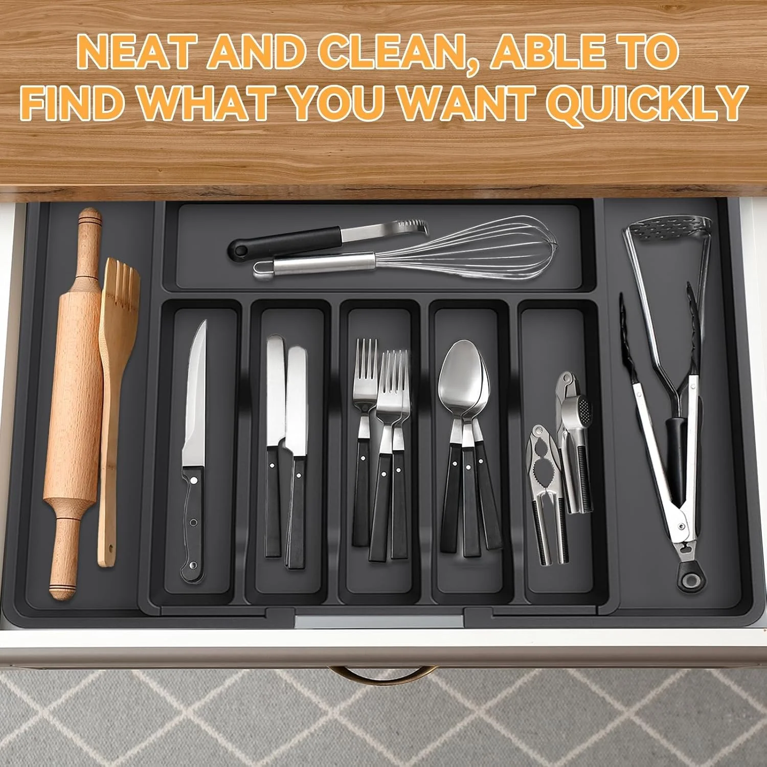 LBOYLOVE® ارگانایزر کشو آشپزخانه قابل گسترش، ارگانایزر بزرگ کشو نقره ای برای آشپزخانه، محفظه پلاستیکی قابل تنظیم برای قاشق چنگال چاقو، نگهدارنده کارد و چنگال، محفظه نگهداری وسایل آشپزی LBOYLOVE® ارگانایزر کشو آشپزخانه قابل گسترش، ارگانایزر بزرگ کشو نقره ای برای آشپزخانه، محفظه پلاستیکی قابل تنظیم برای قاشق چنگال چاقو، نگهدارنده کارد و چنگال، محفظه نگهداری وسایل آشپزی