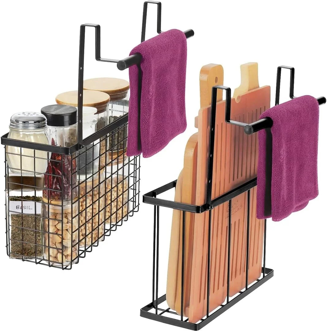 ارگانایزر درب کابینت LENND، بسته 2 عددی، آویز داخل درب کابینت به همراه میله حوله، آویز داخل درب کابینت، ارگانایزر درب کابینت آشپزخانه برای تخته برش، ورقه پخت، فویل، روکش پلاستیکی