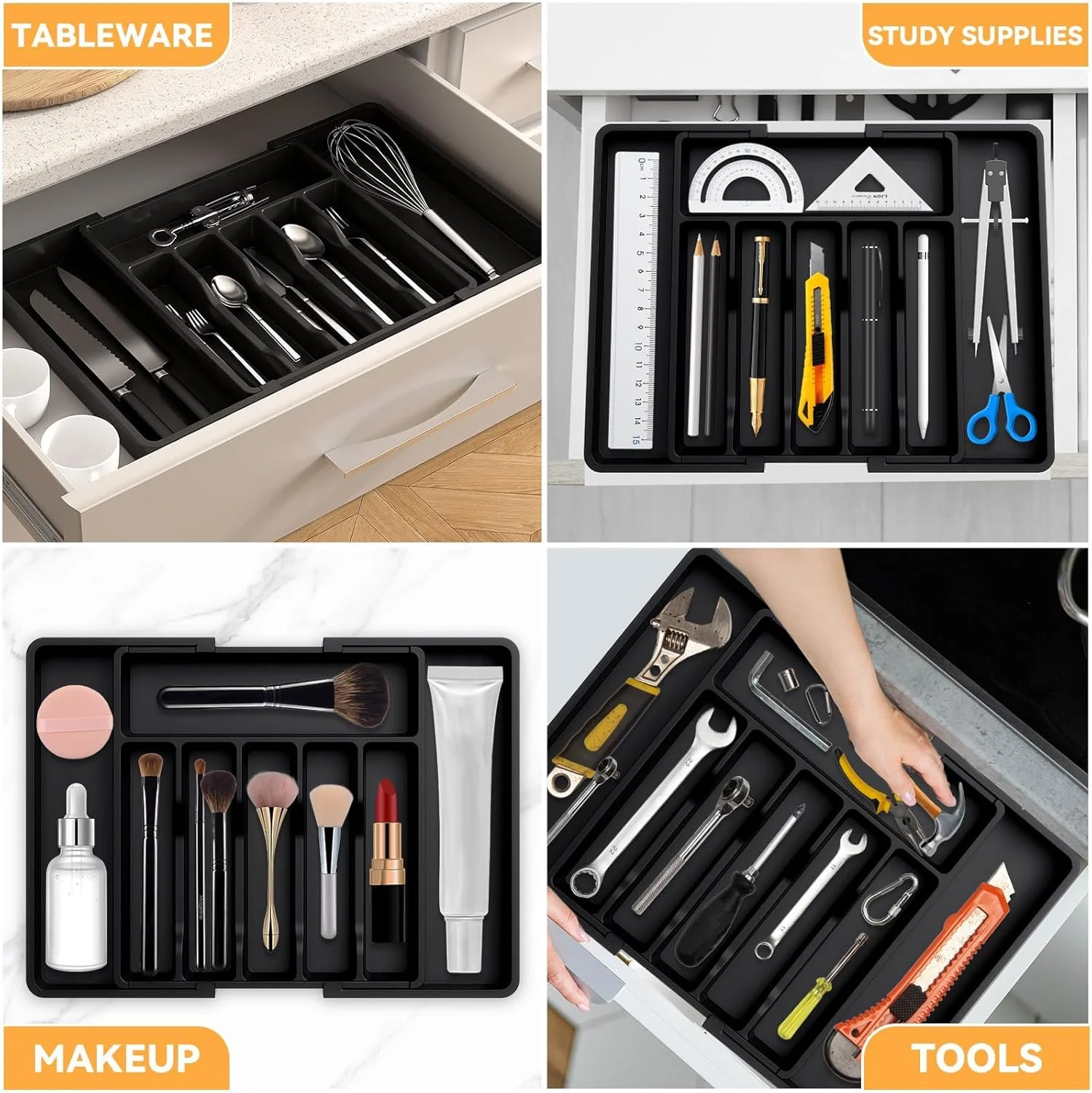 LBOYLOVE® ارگانایزر کشو آشپزخانه قابل گسترش، ارگانایزر بزرگ کشو نقره ای برای آشپزخانه، محفظه پلاستیکی قابل تنظیم برای قاشق چنگال چاقو، نگهدارنده کارد و چنگال، محفظه نگهداری وسایل آشپزی LBOYLOVE® ارگانایزر کشو آشپزخانه قابل گسترش، ارگانایزر بزرگ کشو نقره ای برای آشپزخانه، محفظه پلاستیکی قابل تنظیم برای قاشق چنگال چاقو، نگهدارنده کارد و چنگال، محفظه نگهداری وسایل آشپزی