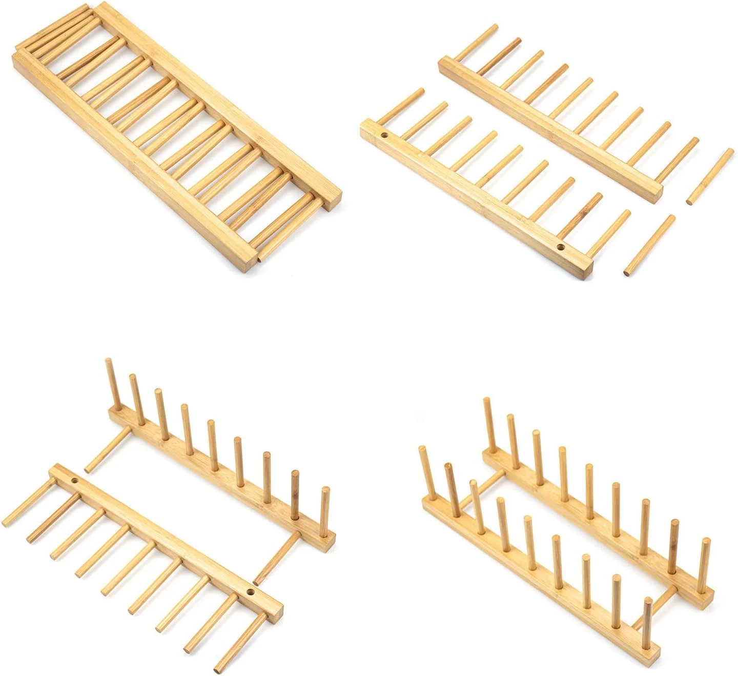 جای خشک کن ظروف بامبو Lawei، بسته 4 عددی، جای بشقاب، نگهدارنده درب قابلمه، قفسه سازمان دهنده ظروف برای بشقاب ها، فنجان ها، کاسه ها، ظرف ها، تخته برش، آبچکان، سازمان دهنده کابینت آشپزخانه