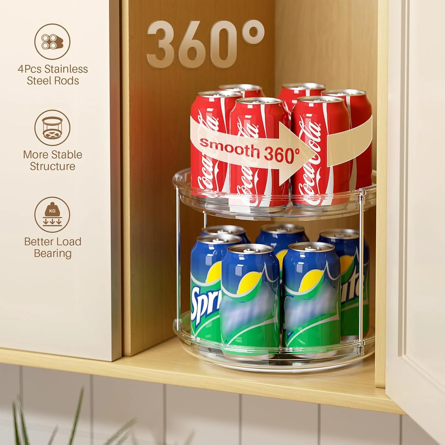 LAMU 2 Tier Lazy Susan Turntable Organizer 9.25'' Rotating Spice Rack Organization for Cabinet, Kitchen Pantry Organizer, Countertop, Spining Makeup Organizer for Bathroom Vanity, Clear