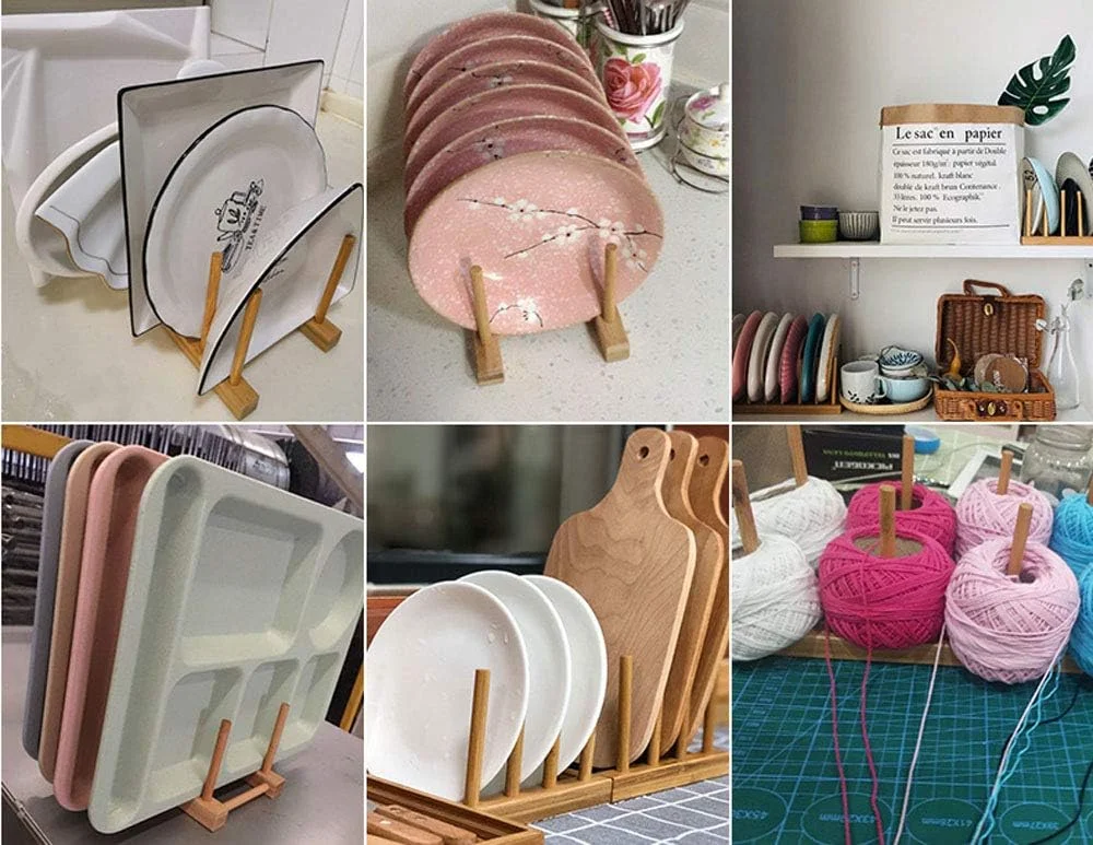 جای خشک کن ظروف بامبو Lawei، بسته 4 عددی، جای بشقاب، نگهدارنده درب قابلمه، قفسه سازمان دهنده ظروف برای بشقاب ها، فنجان ها، کاسه ها، ظرف ها، تخته برش، آبچکان، سازمان دهنده کابینت آشپزخانه