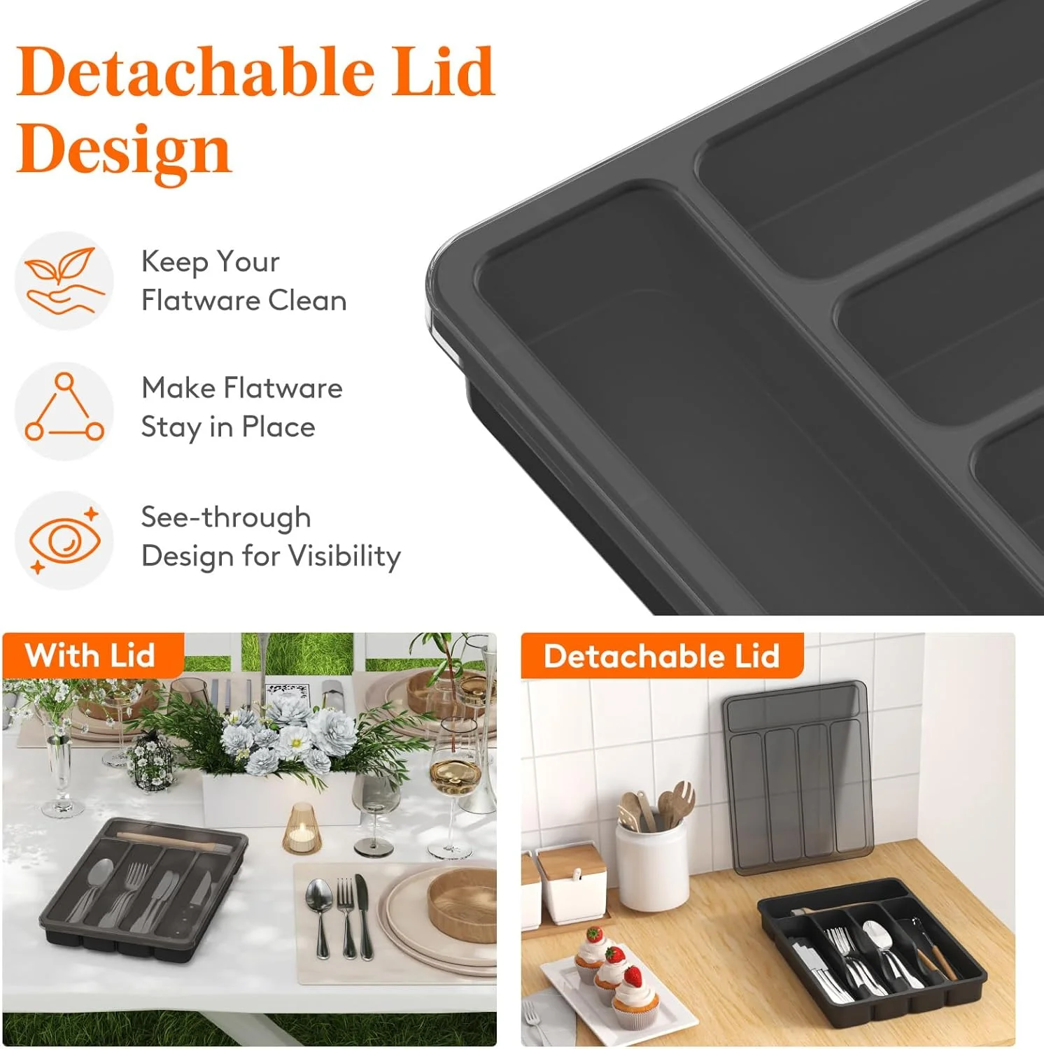 جا قاشقی درب دار Lifewit، سینی پوشیده برای کشو و روی کابینت آشپزخانه، جعبه نگهداری قاشق، چنگال و چاقو، 5 محفظه، مشکی جا قاشقی درب دار Lifewit، سینی پوشیده برای کشو و روی کابینت آشپزخانه، جعبه نگهداری قاشق، چنگال و چاقو، 5 محفظه، مشکی