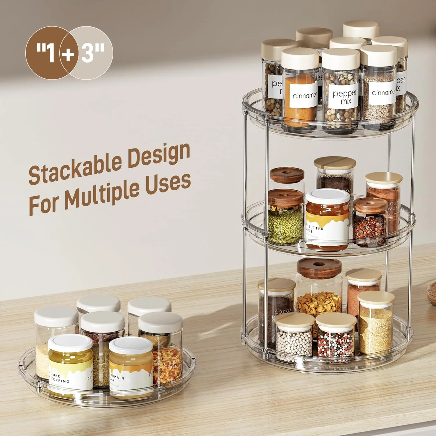 LAMU 2 Tier Lazy Susan Turntable Organizer 9.25'' Rotating Spice Rack Organization for Cabinet, Kitchen Pantry Organizer, Countertop, Spining Makeup Organizer for Bathroom Vanity, Clear