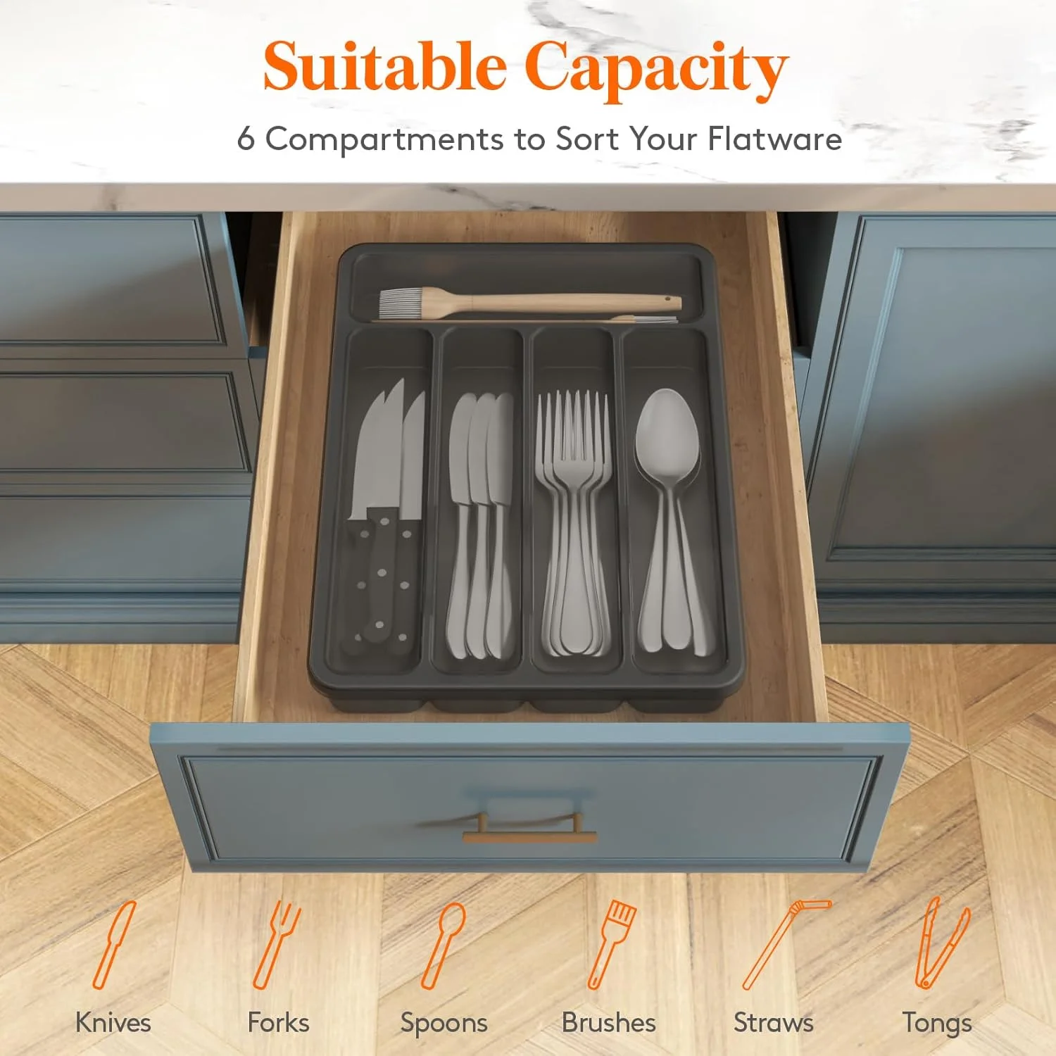 جا قاشقی درب دار Lifewit، سینی پوشیده برای کشو و روی کابینت آشپزخانه، جعبه نگهداری قاشق، چنگال و چاقو، 5 محفظه، مشکی جا قاشقی درب دار Lifewit، سینی پوشیده برای کشو و روی کابینت آشپزخانه، جعبه نگهداری قاشق، چنگال و چاقو، 5 محفظه، مشکی