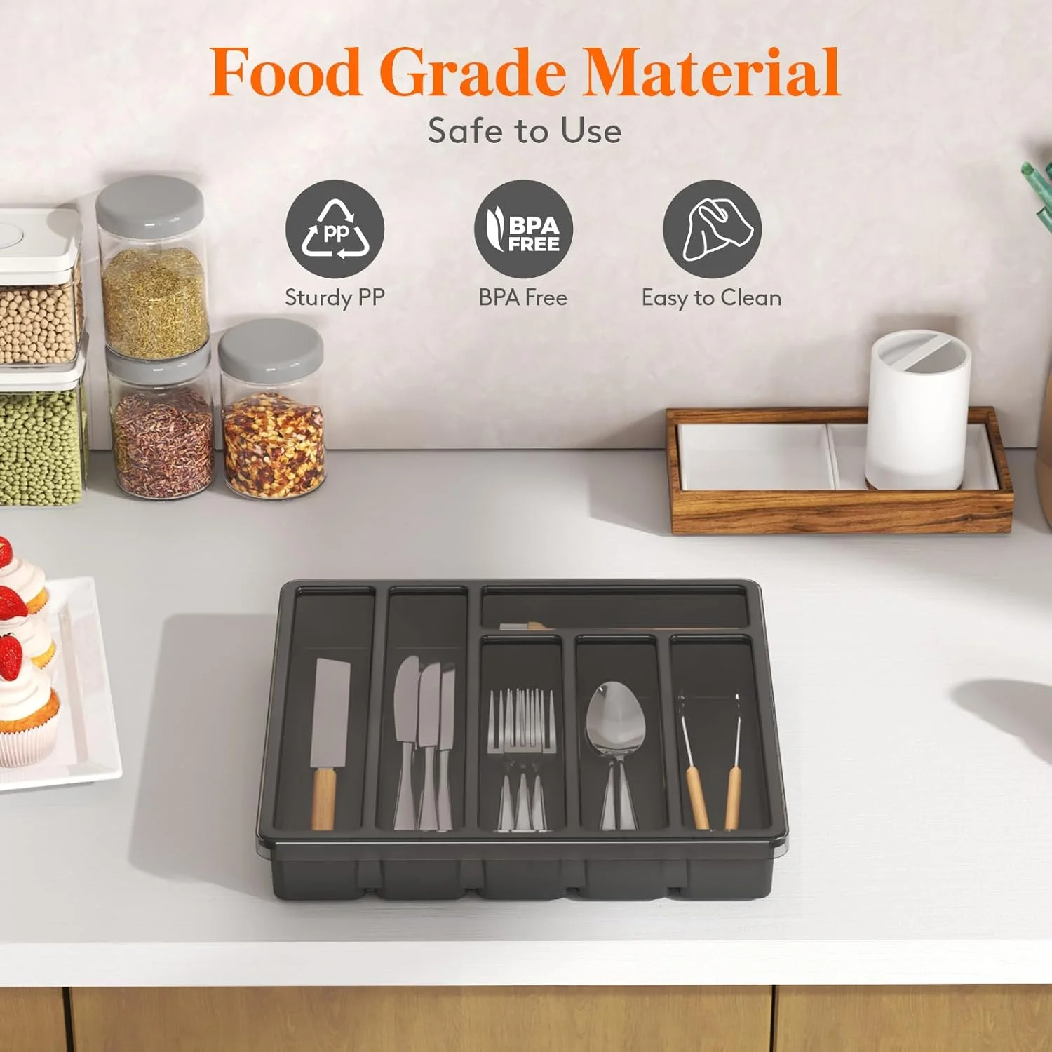 جا قاشقی درب دار Lifewit، سینی پوشیده برای کشو و روی کابینت آشپزخانه، جعبه پلاستیکی نگهداری کارد و چنگال و قاشق، دارای 6 محفظه، مشکی جا قاشقی درب دار Lifewit، سینی پوشیده برای کشو و روی کابینت آشپزخانه، جعبه پلاستیکی نگهداری کارد و چنگال و قاشق، دارای 6 محفظه، مشکی