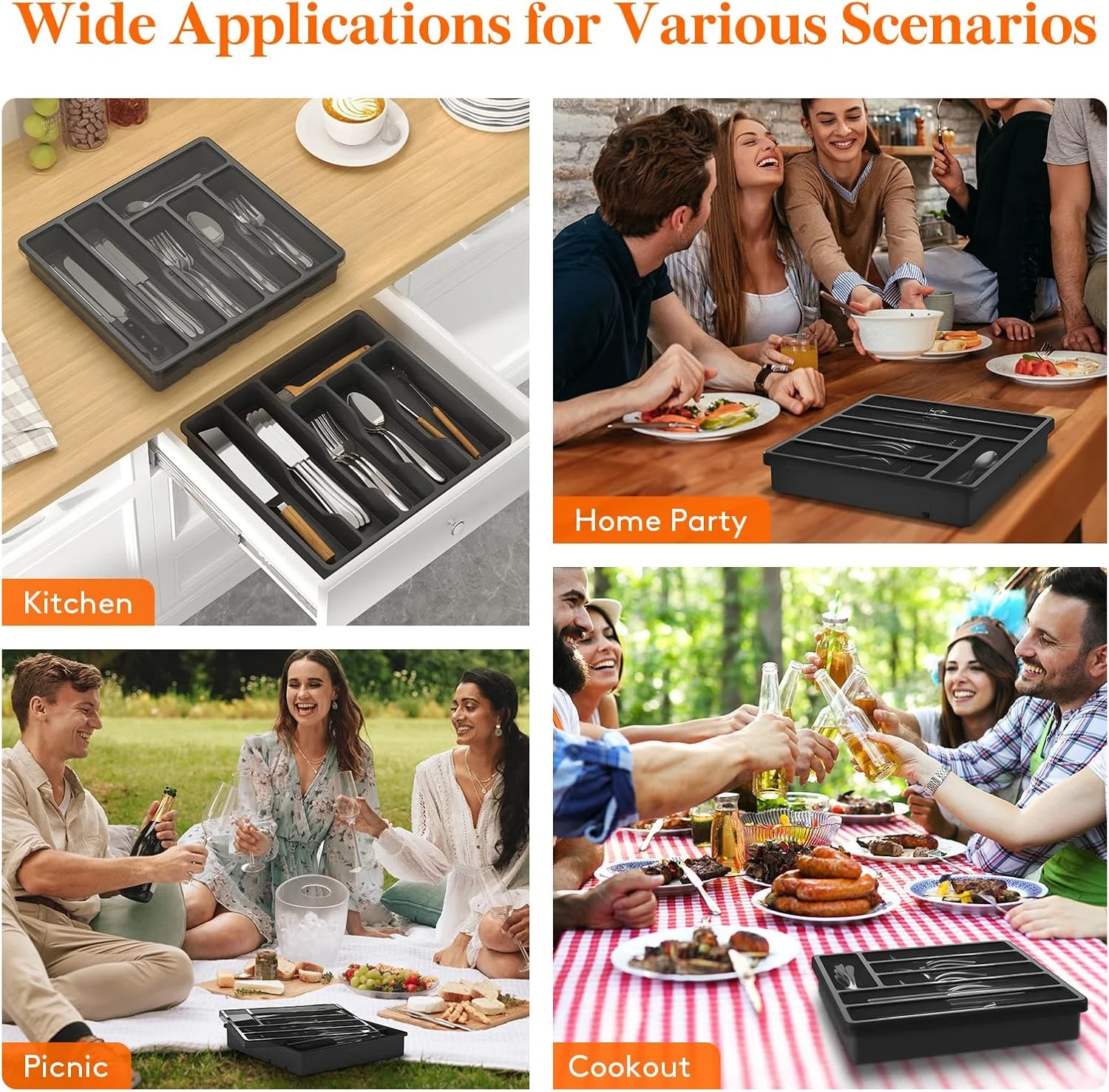 جا قاشقی درب دار Lifewit، سینی پوشیده برای کشو و روی کابینت آشپزخانه، جعبه پلاستیکی نگهداری کارد و چنگال و قاشق، دارای 6 محفظه، مشکی جا قاشقی درب دار Lifewit، سینی پوشیده برای کشو و روی کابینت آشپزخانه، جعبه پلاستیکی نگهداری کارد و چنگال و قاشق، دارای 6 محفظه، مشکی