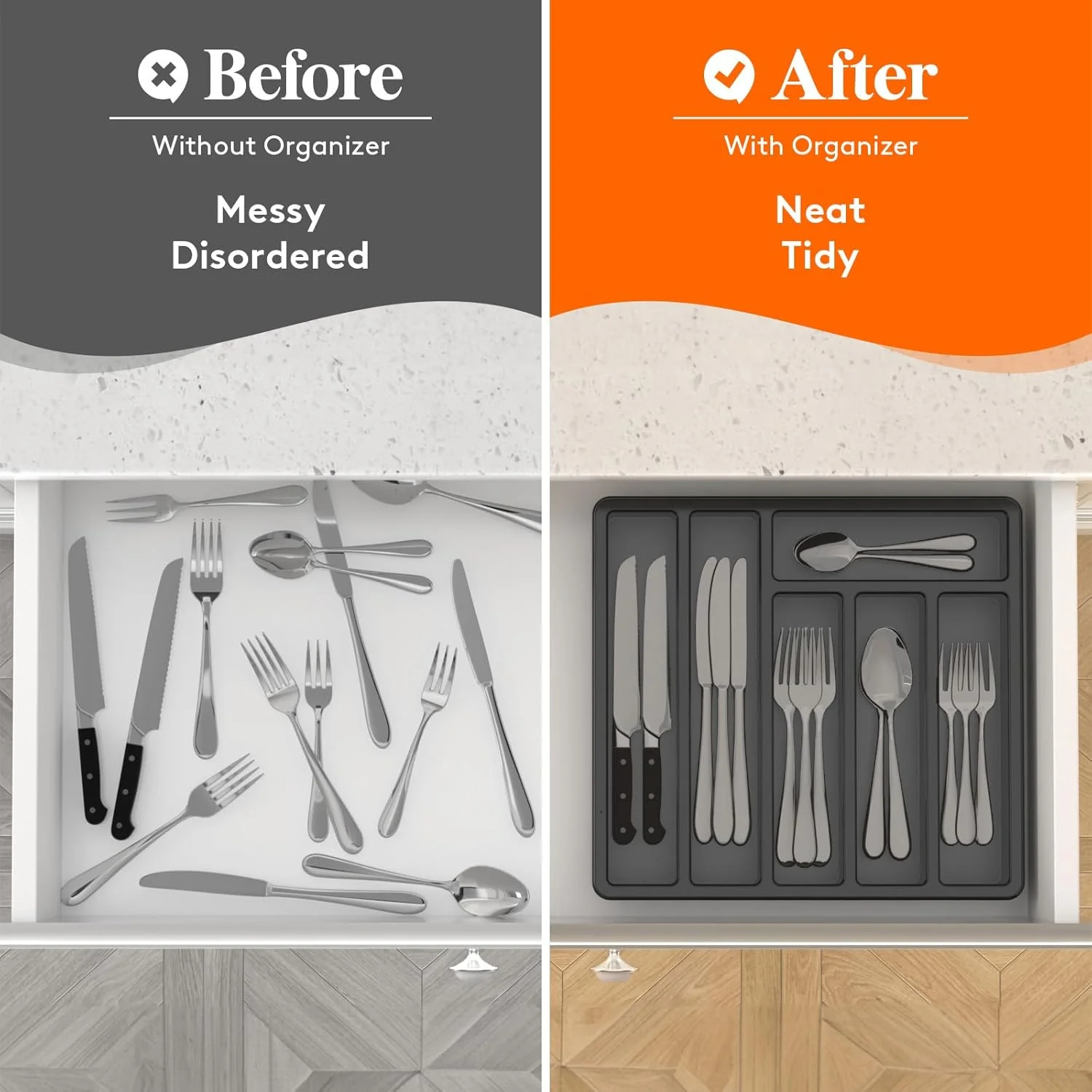 جا قاشقی درب دار Lifewit، سینی پوشیده برای کشو و روی کابینت آشپزخانه، جعبه پلاستیکی نگهداری کارد و چنگال و قاشق، دارای 6 محفظه، مشکی جا قاشقی درب دار Lifewit، سینی پوشیده برای کشو و روی کابینت آشپزخانه، جعبه پلاستیکی نگهداری کارد و چنگال و قاشق، دارای 6 محفظه، مشکی