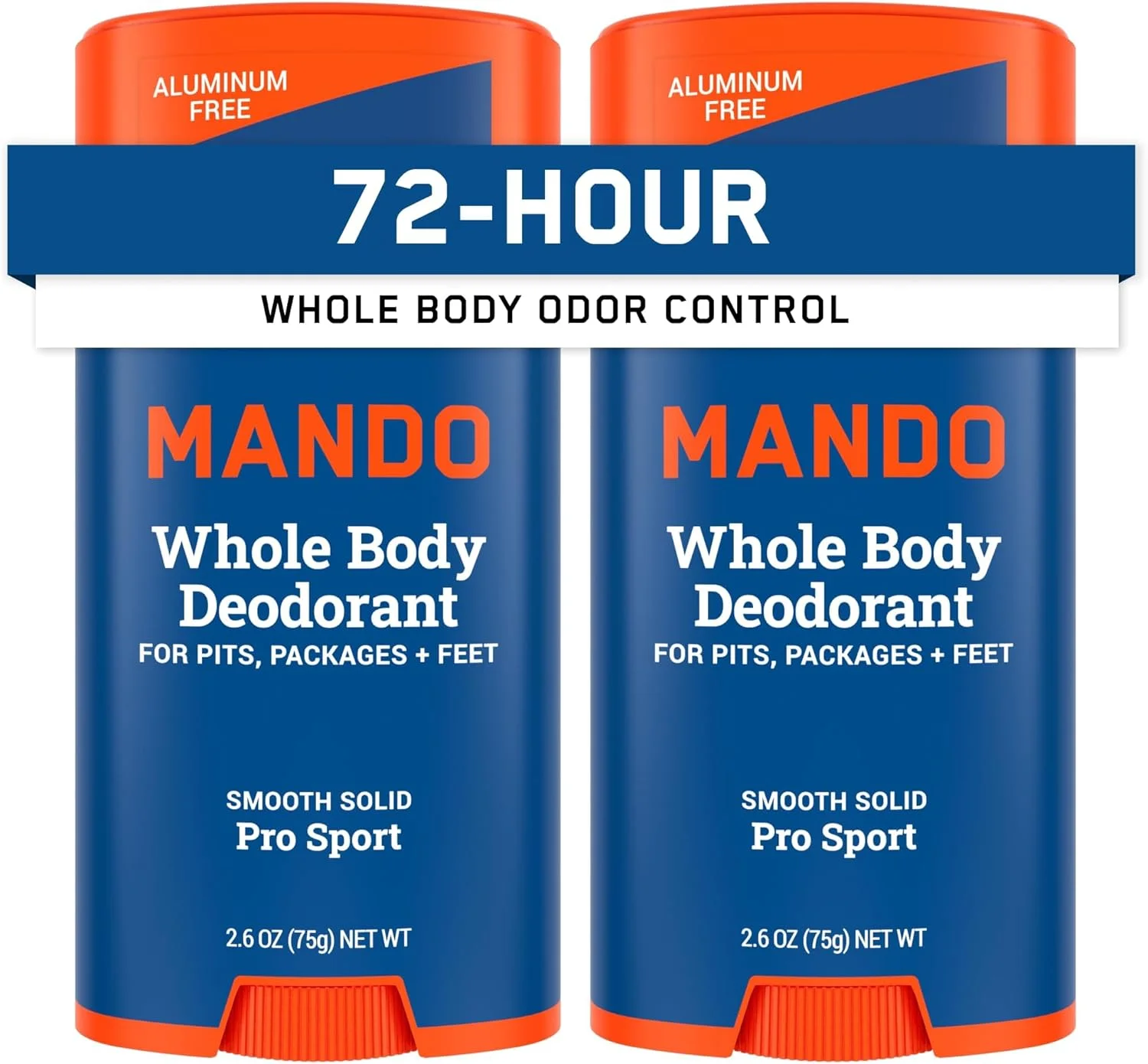 مام دئودورانت کامل بدن مردانه Mando - استیک جامد نرم - کنترل بوی 72 ساعته - بدون آلومینیوم، بدون جوش شیرین، ایمن برای پوست - 74 گرم (بسته 2 عددی) - Pro Sport
