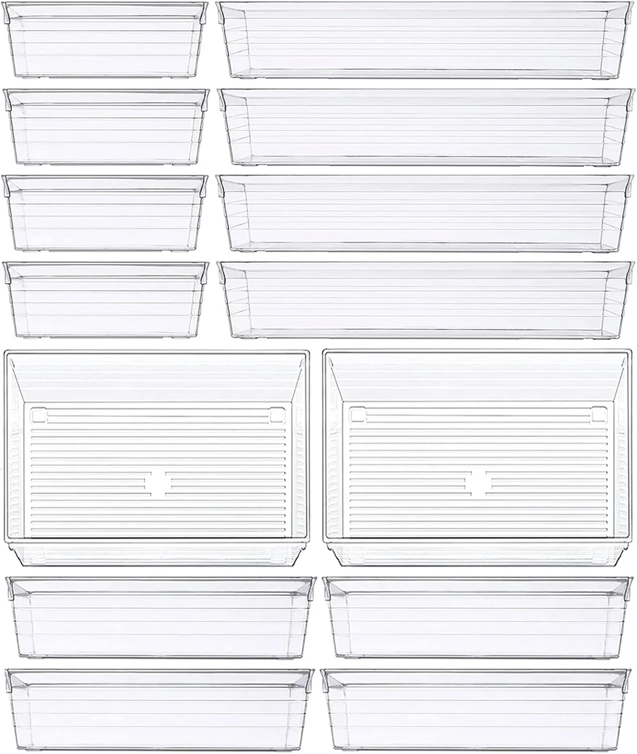ارگانایزر کشو پلاستیکی شفاف Kutesna، 14 تکه، سینی تقسیم کننده ارگانایزر بزرگ در 4 سایز برای آشپزخانه، حمام، لوازم آرایش ارگانایزر کشو پلاستیکی شفاف Kutesna، 14 تکه، سینی تقسیم کننده ارگانایزر بزرگ در 4 سایز برای آشپزخانه، حمام، لوازم آرایش