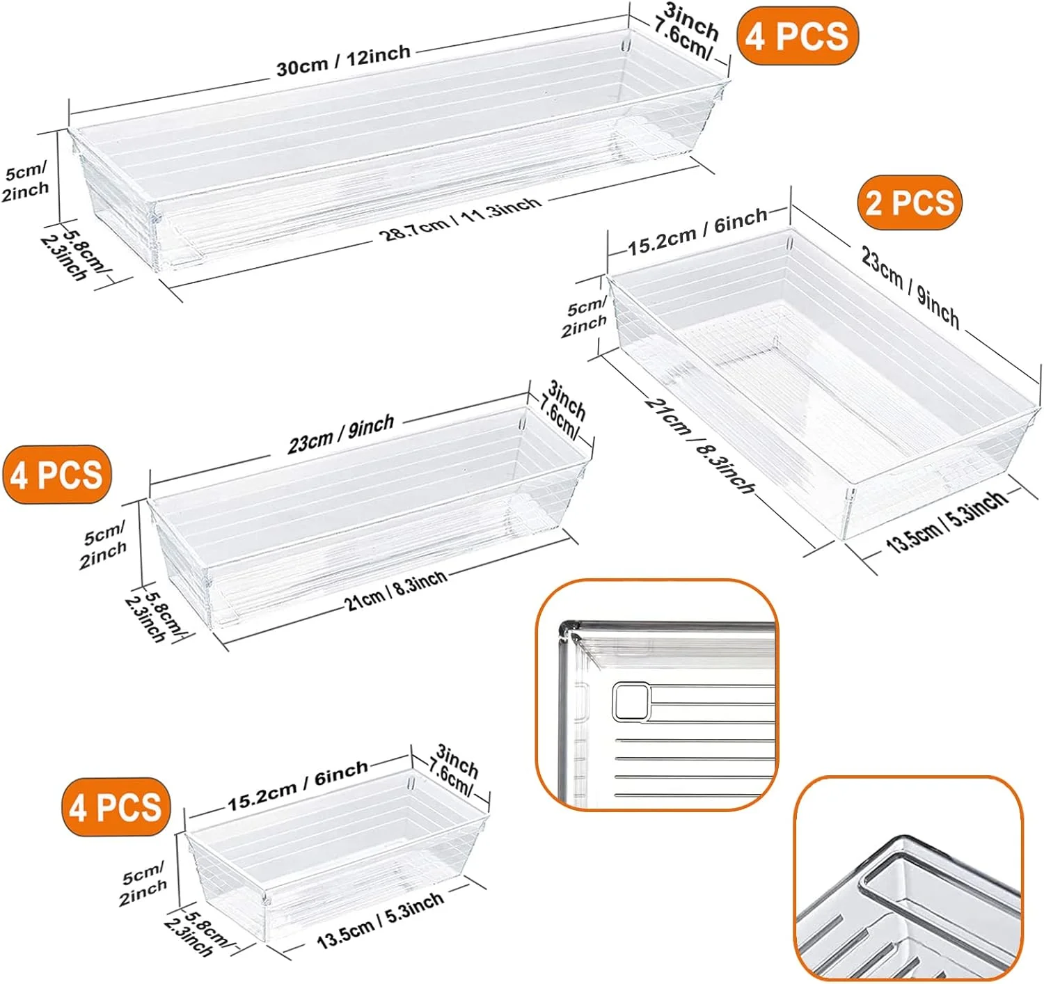 ارگانایزر کشو پلاستیکی شفاف Kutesna، 14 تکه، سینی تقسیم کننده ارگانایزر بزرگ در 4 سایز برای آشپزخانه، حمام، لوازم آرایش ارگانایزر کشو پلاستیکی شفاف Kutesna، 14 تکه، سینی تقسیم کننده ارگانایزر بزرگ در 4 سایز برای آشپزخانه، حمام، لوازم آرایش