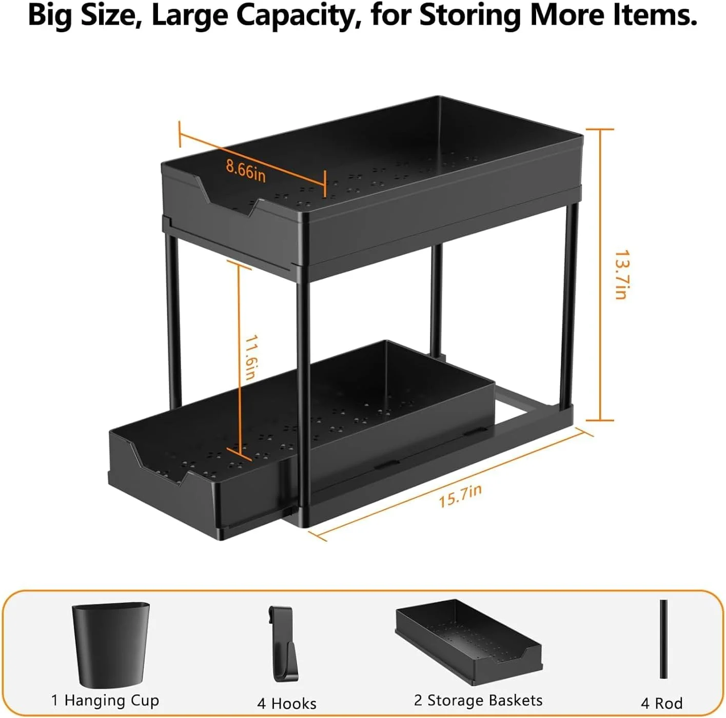 ارگانایزر دو طبقه زیر سینک KOVEO با سبد کشویی، مناسب برای کابینت حمام و آشپزخانه، قفسه صرفه جویی در فضا برای کابینت حمام و آشپزخانه، بادوام و نصب آسان ارگانایزر دو طبقه زیر سینک KOVEO با سبد کشویی، مناسب برای کابینت حمام و آشپزخانه، قفسه صرفه جویی در فضا برای کابینت حمام و آشپزخانه، بادوام و نصب آسان
