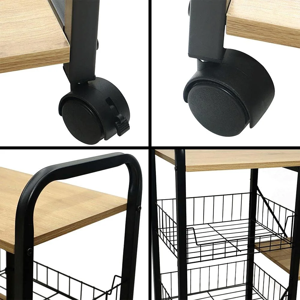 ترولی آشپزخانه 4 طبقه YATAI، قفسه ذخیره سازی چند منظوره آشپزخانه با سبدهای توری و قفسه های چوبی، ترولی سرو چرخ دار صرفه جویی در فضا برای میوه، سبزیجات، ظروف، انبار، اتاق، خانه اداری ترولی آشپزخانه 4 طبقه YATAI، قفسه ذخیره سازی چند منظوره آشپزخانه با سبدهای توری و قفسه های چوبی، ترولی سرو چرخ دار صرفه جویی در فضا برای میوه، سبزیجات، ظروف، انبار، اتاق، خانه اداری