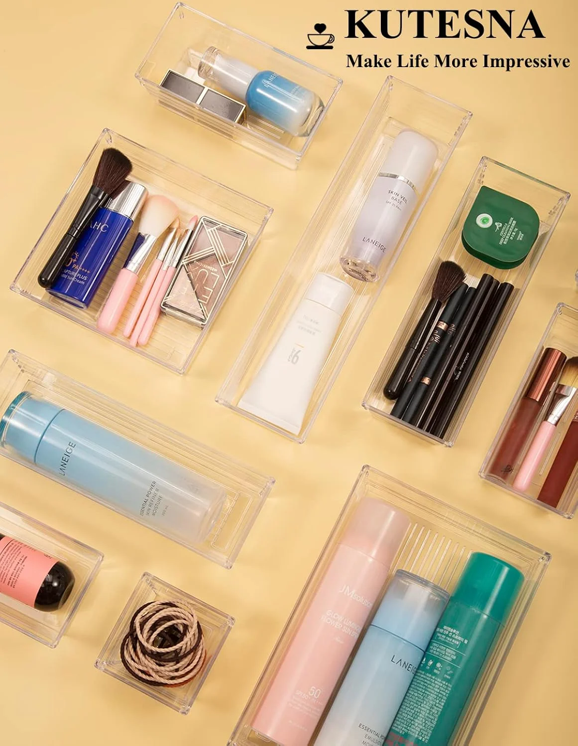 ارگانایزر کشو پلاستیکی شفاف Kutesna، 14 تکه، سینی تقسیم کننده ارگانایزر بزرگ در 4 سایز برای آشپزخانه، حمام، لوازم آرایش ارگانایزر کشو پلاستیکی شفاف Kutesna، 14 تکه، سینی تقسیم کننده ارگانایزر بزرگ در 4 سایز برای آشپزخانه، حمام، لوازم آرایش