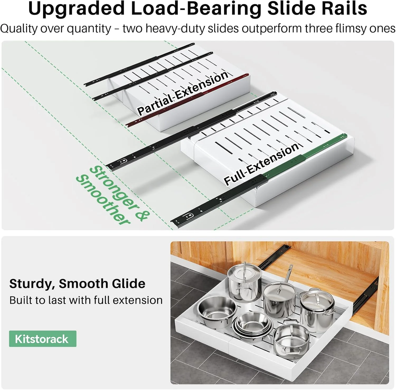 سازمان دهنده کابینت کشویی قابل گسترش Kitstorack با فیلم نانو چسبی - برای نگهداری در آشپزخانه، انبار، حمام