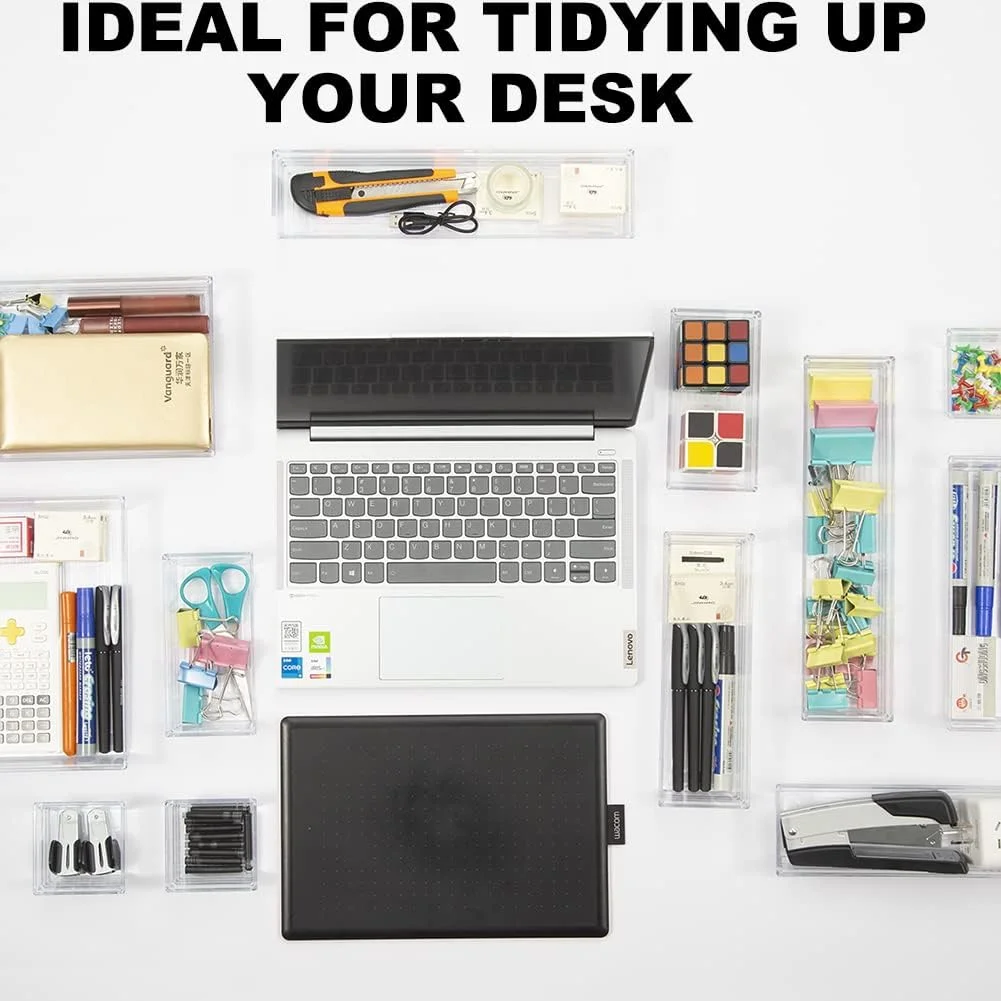 ارگانایزر کشو پلاستیکی شفاف Kutesna، 14 تکه، سینی تقسیم کننده ارگانایزر بزرگ در 4 سایز برای آشپزخانه، حمام، لوازم آرایش ارگانایزر کشو پلاستیکی شفاف Kutesna، 14 تکه، سینی تقسیم کننده ارگانایزر بزرگ در 4 سایز برای آشپزخانه، حمام، لوازم آرایش