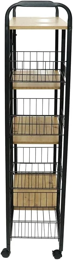 ترولی آشپزخانه 4 طبقه YATAI، قفسه ذخیره سازی چند منظوره آشپزخانه با سبدهای توری و قفسه های چوبی، ترولی سرو چرخ دار صرفه جویی در فضا برای میوه، سبزیجات، ظروف، انبار، اتاق، خانه اداری ترولی آشپزخانه 4 طبقه YATAI، قفسه ذخیره سازی چند منظوره آشپزخانه با سبدهای توری و قفسه های چوبی، ترولی سرو چرخ دار صرفه جویی در فضا برای میوه، سبزیجات، ظروف، انبار، اتاق، خانه اداری