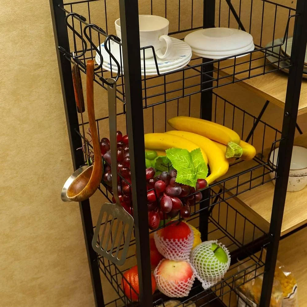 ترولی آشپزخانه 4 طبقه YATAI، قفسه ذخیره سازی چند منظوره آشپزخانه با سبدهای توری و قفسه های چوبی، ترولی سرو چرخ دار صرفه جویی در فضا برای میوه، سبزیجات، ظروف، انبار، اتاق، خانه اداری ترولی آشپزخانه 4 طبقه YATAI، قفسه ذخیره سازی چند منظوره آشپزخانه با سبدهای توری و قفسه های چوبی، ترولی سرو چرخ دار صرفه جویی در فضا برای میوه، سبزیجات، ظروف، انبار، اتاق، خانه اداری