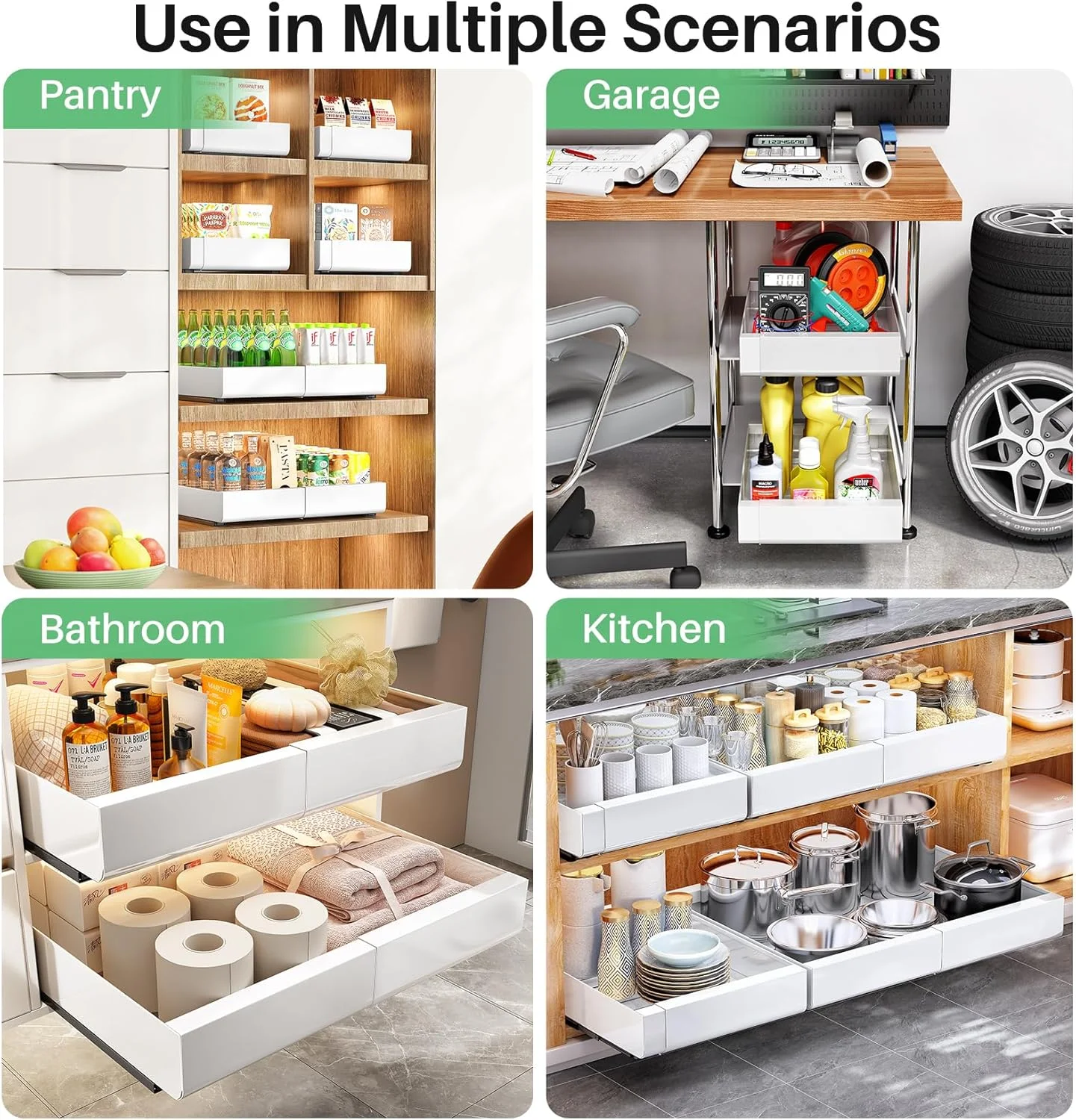 سازمان دهنده کابینت کشویی قابل گسترش Kitstorack با فیلم نانو چسبی - برای نگهداری در آشپزخانه، انبار، حمام