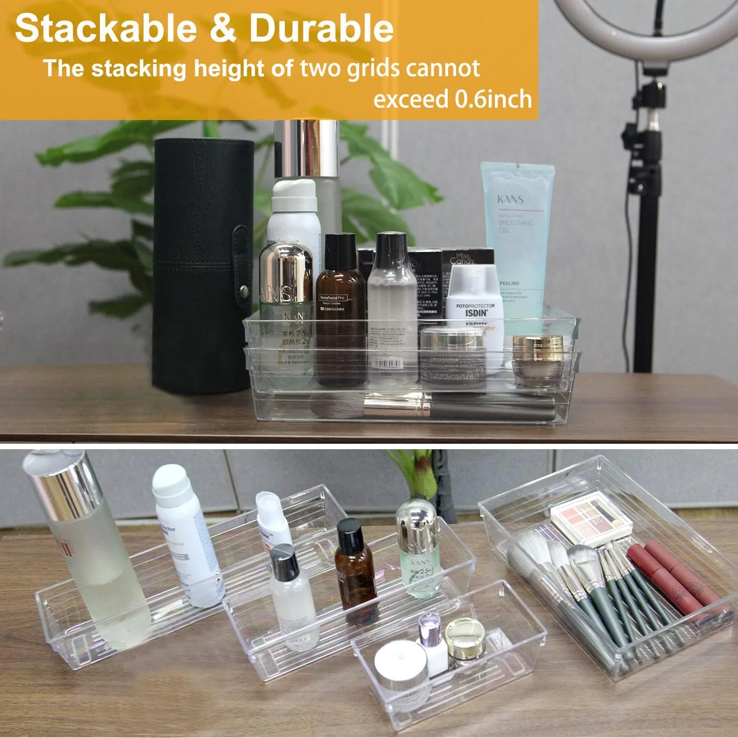 ارگانایزر کشو پلاستیکی شفاف Kutesna، 14 تکه، سینی تقسیم کننده ارگانایزر بزرگ در 4 سایز برای آشپزخانه، حمام، لوازم آرایش ارگانایزر کشو پلاستیکی شفاف Kutesna، 14 تکه، سینی تقسیم کننده ارگانایزر بزرگ در 4 سایز برای آشپزخانه، حمام، لوازم آرایش