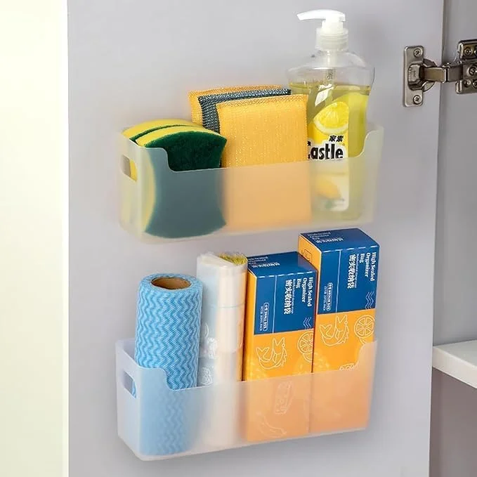 2 عدد ارگانایزر درب کابینت آشپزخانه، نصب چسبی داخل درب کابینت، قفسه ذخیره سازی زیر سینک برای آشپزخانه، حمام، دفتر، گاراژ، اتاق کاردستی (شفاف)