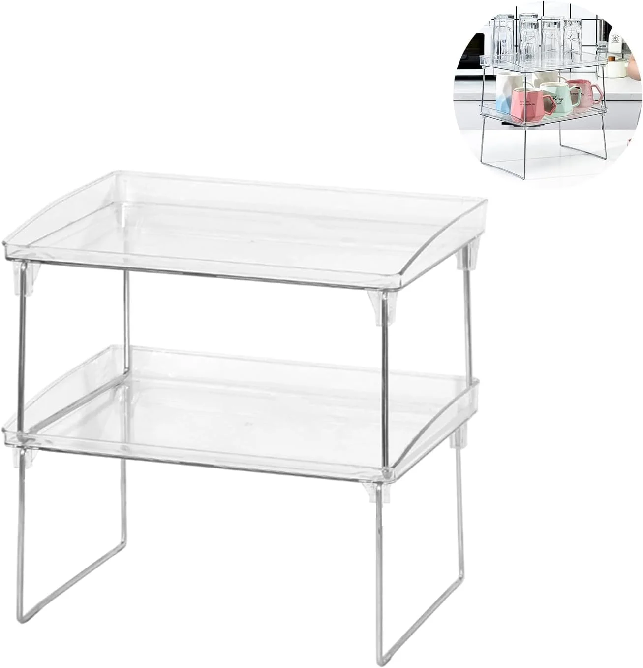 نگهدارنده کابینت آشپزخانه، قفسه آشپزخانه قابل انباشت، استند لیوان رومیزی دو طبقه شفاف برای حمام، نگهدارنده ادویه صرفه جویی در فضا برای انبار (دو طبقه)