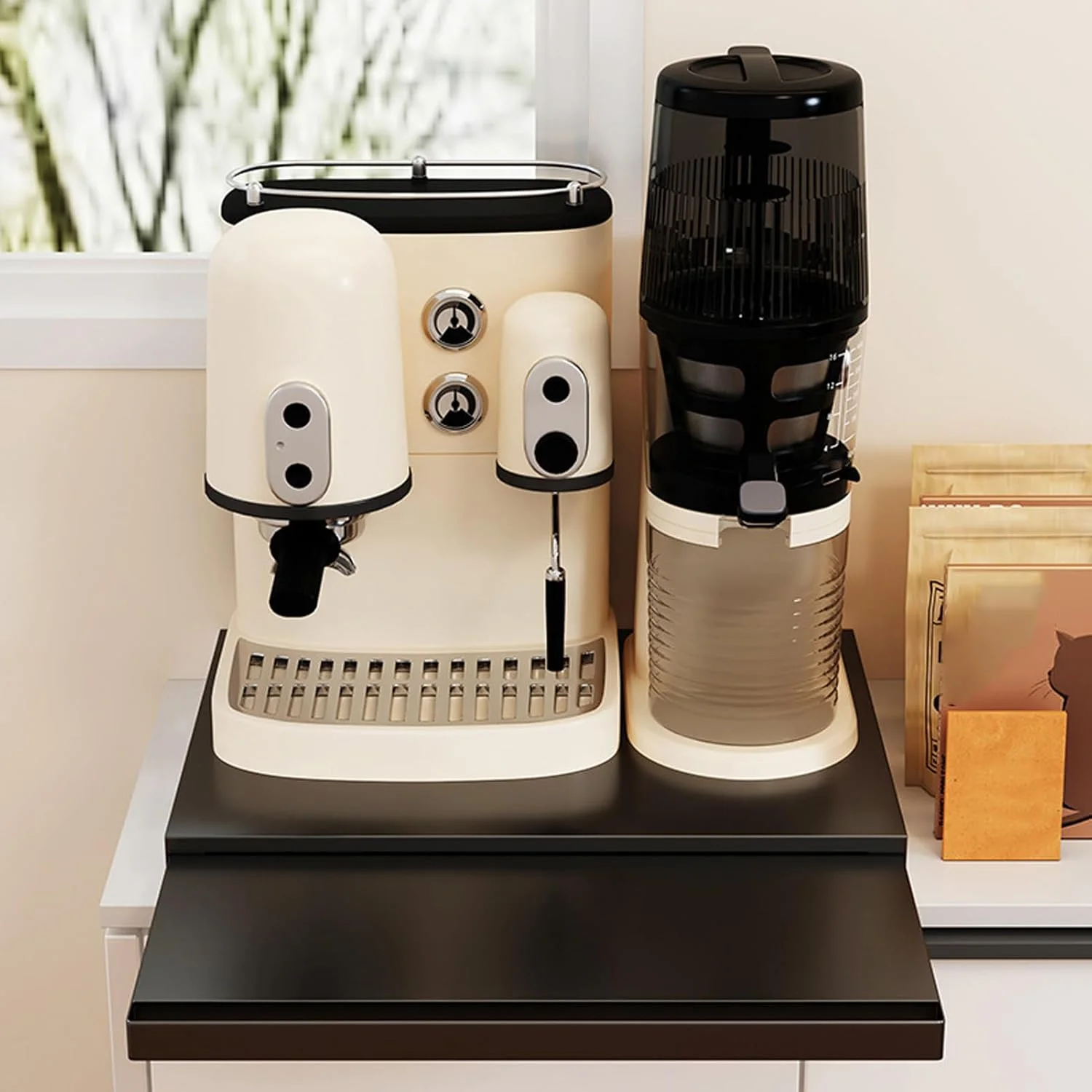 سینی کشویی ارگانایزر روی کابینت آشپزخانه، سینی کشویی برای نگهداری مایکروویو، استند قهوه ساز زیر کشوی فر، برای لوازم آشپزخانه (مشکی)