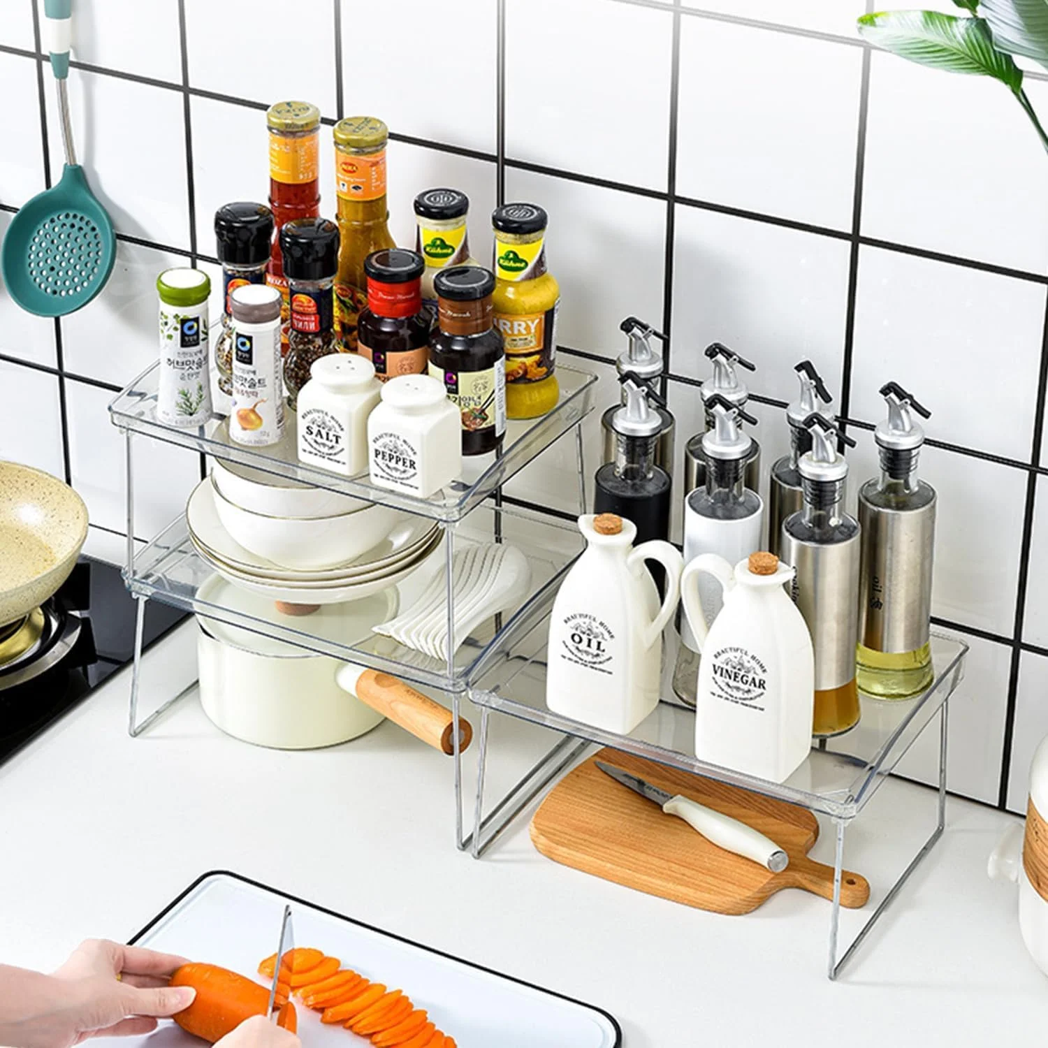 نگهدارنده کابینت آشپزخانه، قفسه آشپزخانه قابل انباشت، استند لیوان رومیزی دو طبقه شفاف برای حمام، نگهدارنده ادویه صرفه جویی در فضا برای انبار (دو طبقه) نگهدارنده کابینت آشپزخانه، قفسه آشپزخانه قابل انباشت، استند لیوان رومیزی دو طبقه شفاف برای حمام، نگهدارنده ادویه صرفه جویی در فضا برای انبار (دو طبقه)