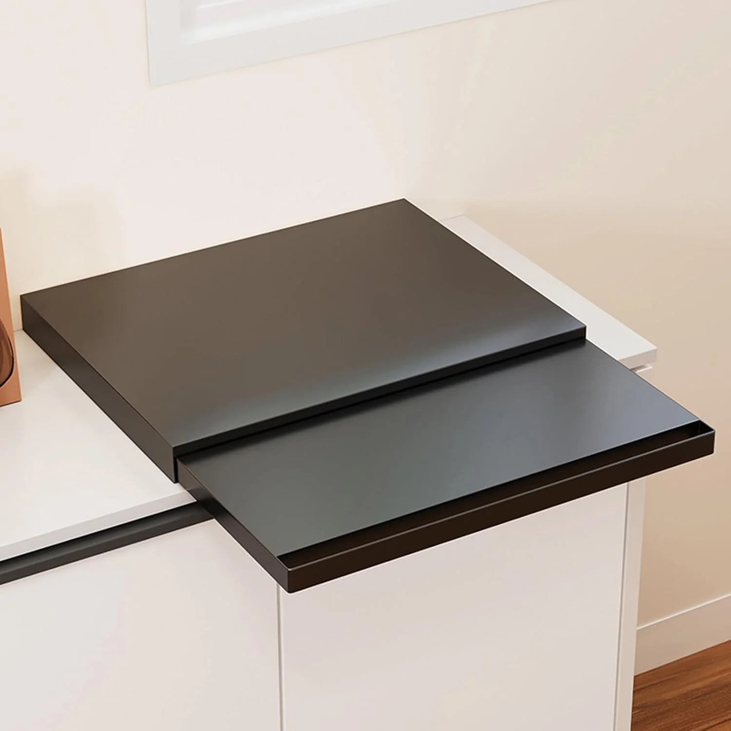 سینی کشویی ارگانایزر روی کابینت آشپزخانه، سینی کشویی برای نگهداری مایکروویو، استند قهوه ساز زیر کشوی فر، برای لوازم آشپزخانه (مشکی)