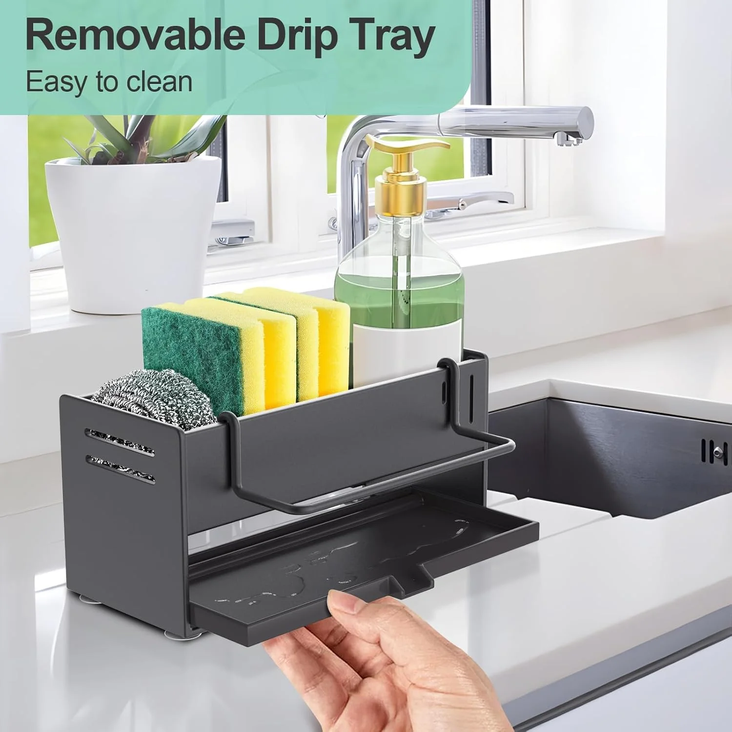 ارگانایزر سینک ظرفشویی با سینی تخلیه، نگهدارنده اسفنج فولاد کربنی و قفسه پارچه ظرفشویی، آبچکان سینک ضد زنگ برای پیشخوان آشپزخانه و نگهداری سینک ارگانایزر سینک ظرفشویی با سینی تخلیه، نگهدارنده اسفنج فولاد کربنی و قفسه پارچه ظرفشویی، آبچکان سینک ضد زنگ برای پیشخوان آشپزخانه و نگهداری سینک