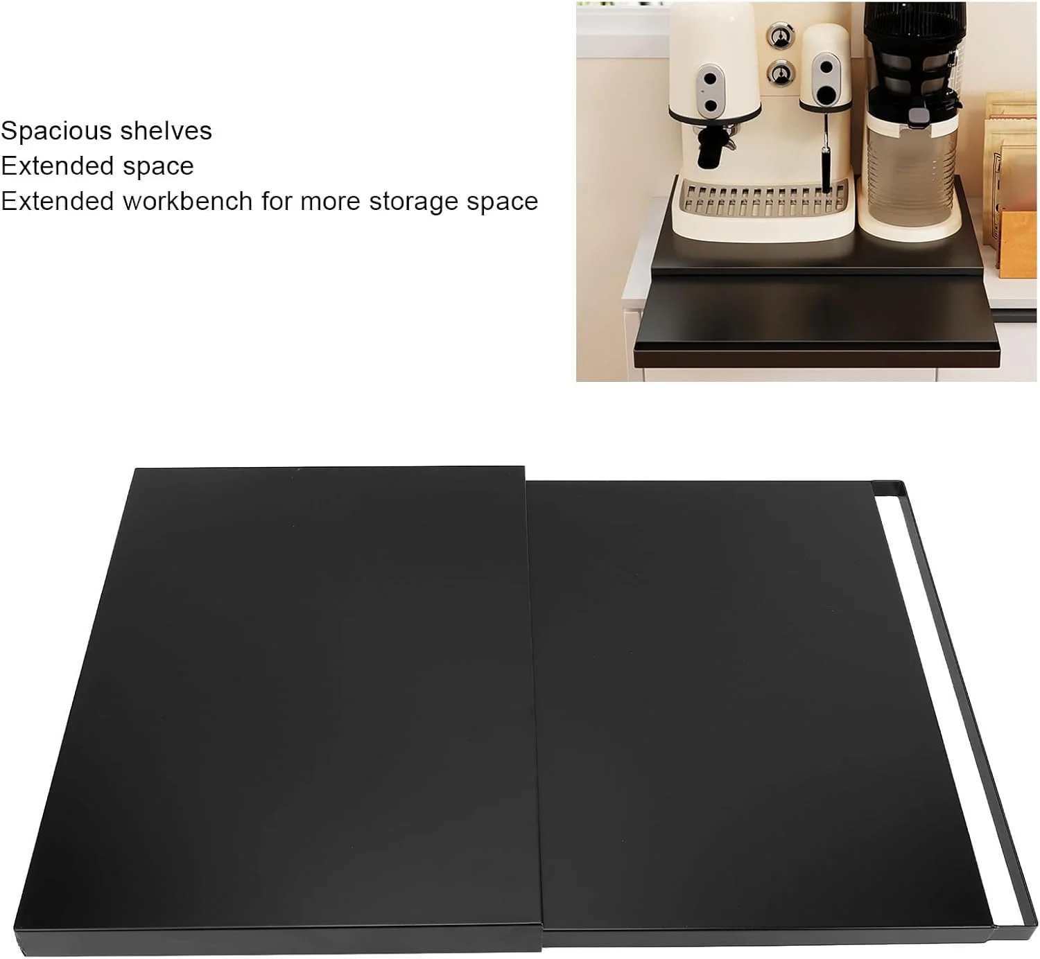 سینی کشویی ارگانایزر روی کابینت آشپزخانه، سینی کشویی برای نگهداری مایکروویو، استند قهوه ساز زیر کشوی فر، برای لوازم آشپزخانه (مشکی)