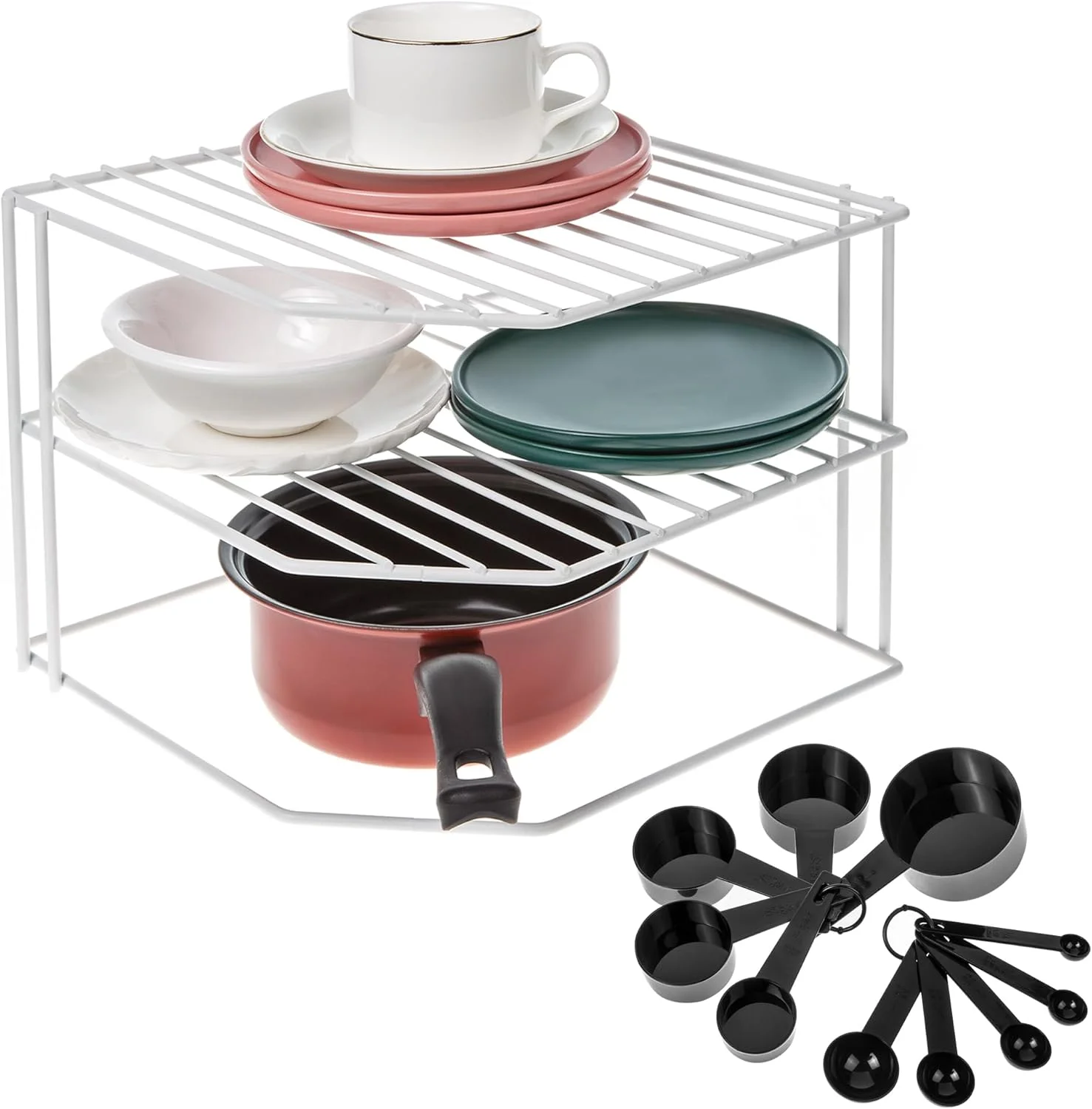 قفسه نظم دهنده 3 طبقه خیرا - نظم دهنده کابینت آشپزخانه - قفسه نظم دهنده آشپزخانه - قفسه گوشه آشپزخانه - نظم دهنده روی کابینت - نظم دهنده بشقاب و ظروف - لوازم نگهداری خانه