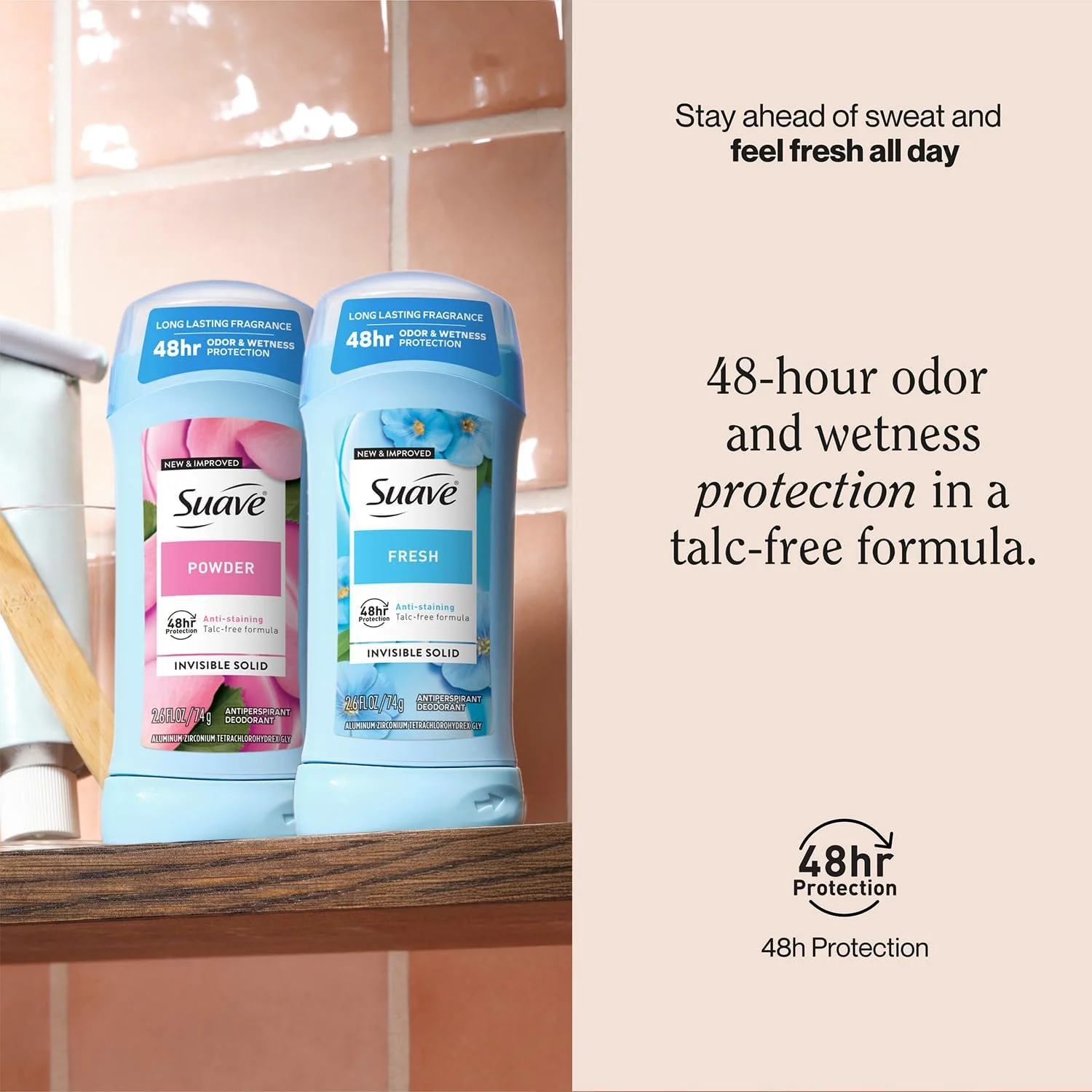 مام ضد تعریق زنانه سواو، بسته متنوع - پودری + فرش، جامد نامرئی، محافظت 48 ساعته، ضد لک، 74 گرم (مجموعه 2 عددی)