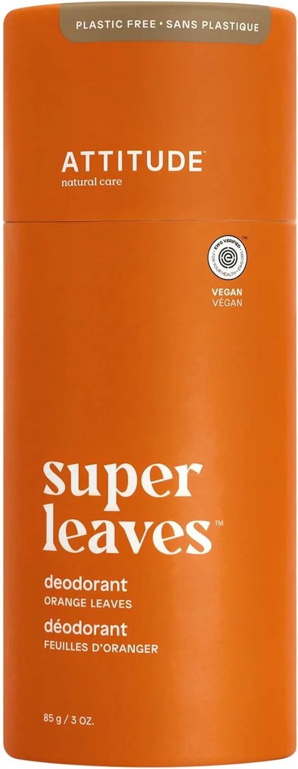 ATTITUDE Deodorant, Plastic-free, Plant- and Mineral-Based Ingredients, Vegan and Cruelty-free Personal Care Products, Orange Leaves, 3 Ounce