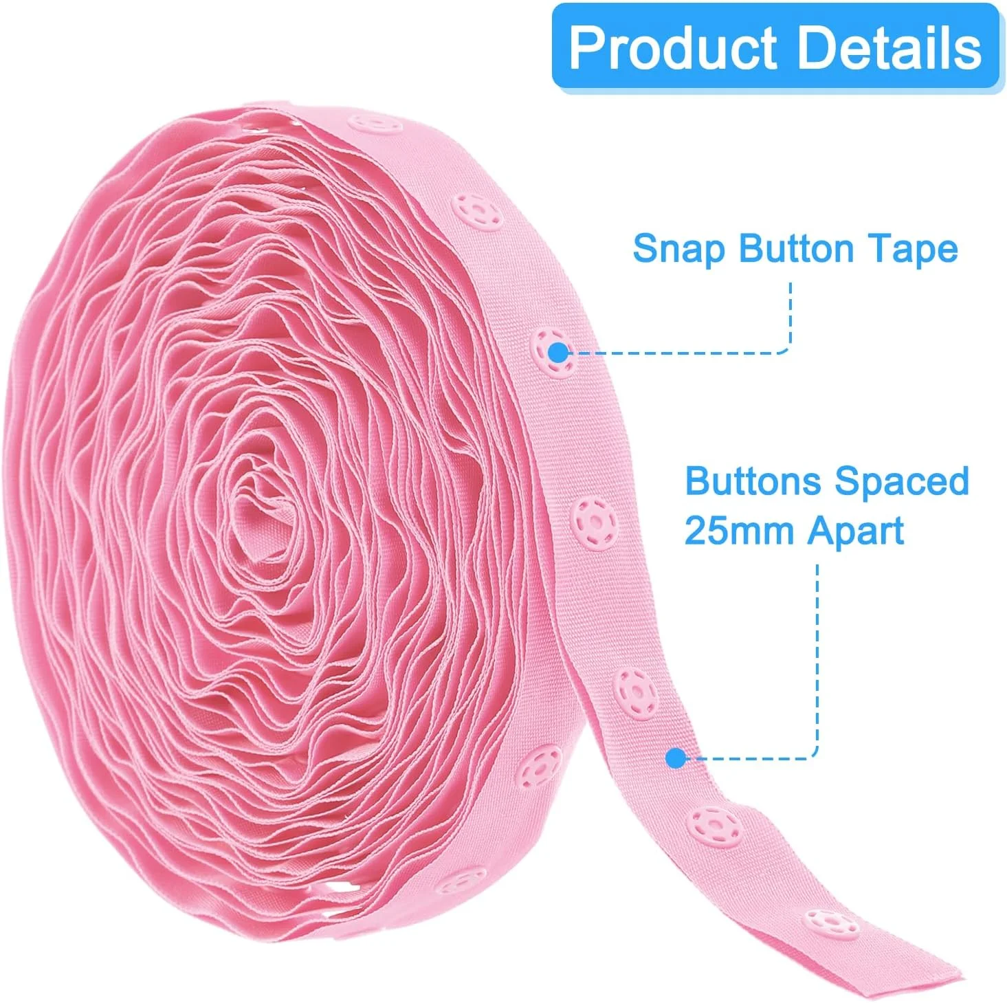 sourcing map 6 Yard Snap Button Tape for Sewing, Cotton Snap Button Trim Fastener Buckles Tape for Clothes Fabric DIY Craft, Light Pink sourcing map 6 Yard Snap Button Tape for Sewing, Cotton Snap Button Trim Fastener Buckles Tape for Clothes Fabric DIY Craft, Light Pink