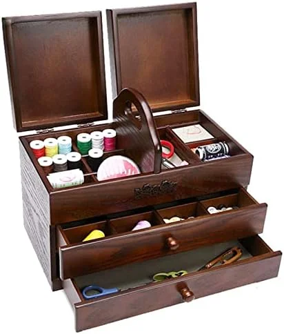 جعبه خیاطی، جعبه خیاطی چوبی بزرگ با 2 کشو برای سازماندهی آسان خانه - سازمان دهنده ابزار خیاطی با محفظه، ایده آل برای نگهداری و حمل گلدوزی جعبه خیاطی، جعبه خیاطی چوبی بزرگ با 2 کشو برای سازماندهی آسان خانه - سازمان دهنده ابزار خیاطی با محفظه، ایده آل برای نگهداری و حمل گلدوزی