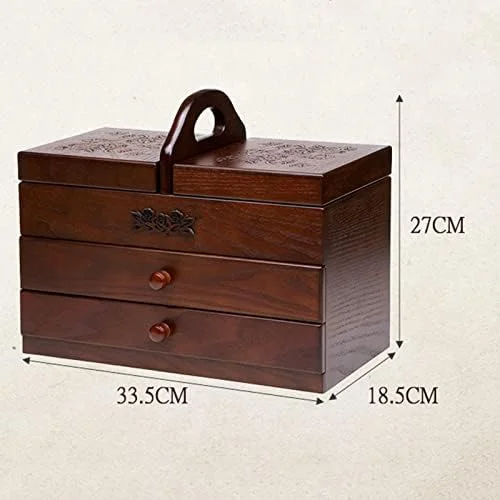 جعبه خیاطی، جعبه خیاطی چوبی بزرگ با 2 کشو برای سازماندهی آسان خانه - سازمان دهنده ابزار خیاطی با محفظه، ایده آل برای نگهداری و حمل گلدوزی جعبه خیاطی، جعبه خیاطی چوبی بزرگ با 2 کشو برای سازماندهی آسان خانه - سازمان دهنده ابزار خیاطی با محفظه، ایده آل برای نگهداری و حمل گلدوزی