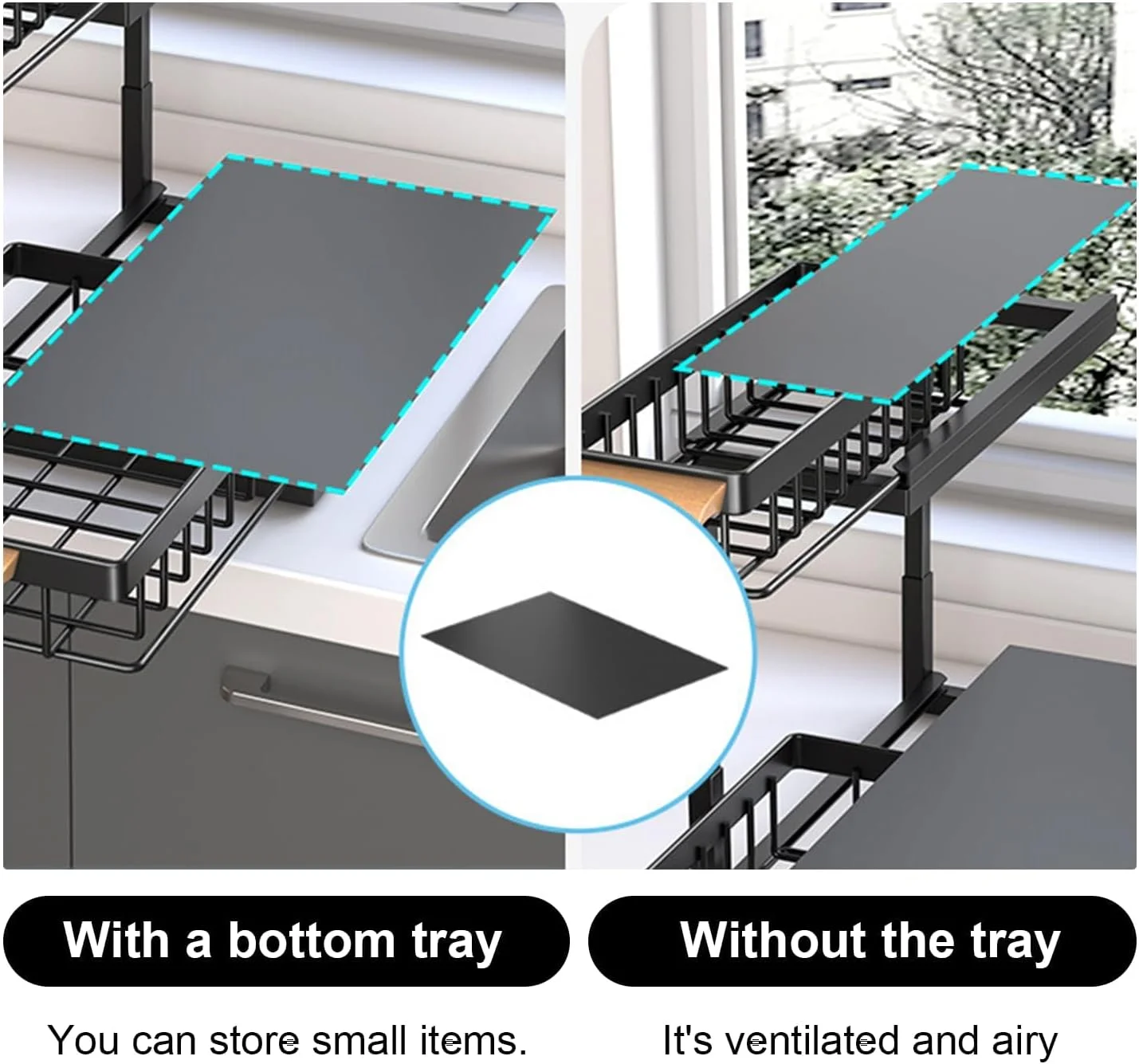 ارگانایزر زیر سینک KASTWAVE، قفسه کابینت 2 طبقه قابل گسترش، قفسه ذخیره سازی قابل تنظیم ایستاده برای کابینت، آشپزخانه، حمام، قفسه نگهداری کفش، مشکی ارگانایزر زیر سینک KASTWAVE، قفسه کابینت 2 طبقه قابل گسترش، قفسه ذخیره سازی قابل تنظیم ایستاده برای کابینت، آشپزخانه، حمام، قفسه نگهداری کفش، مشکی
