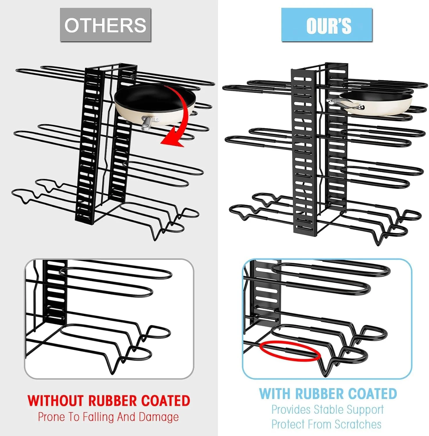 قفسه قابل تنظیم 8 طبقه KASTWAVE، قفسه سنگین سازمان دهنده قابلمه و تابه برای کابینت، مناسب برای نگهداری قابلمه و تابه در زیر کابینت، ایده آل برای قابلمه، تابه و درب - سازماندهی و نگهداری آسان آشپزخانه