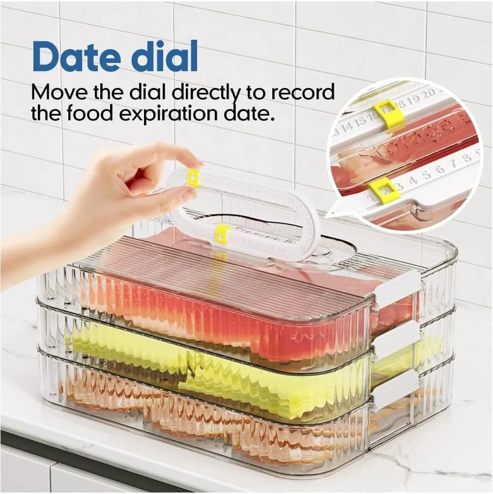ظرف نگهداری مواد غذایی درب دار KASTWAVE، سازمان دهنده یخچال 3 طبقه برای آشپزخانه، ایده آل برای نگهداری بیکن و پنیر