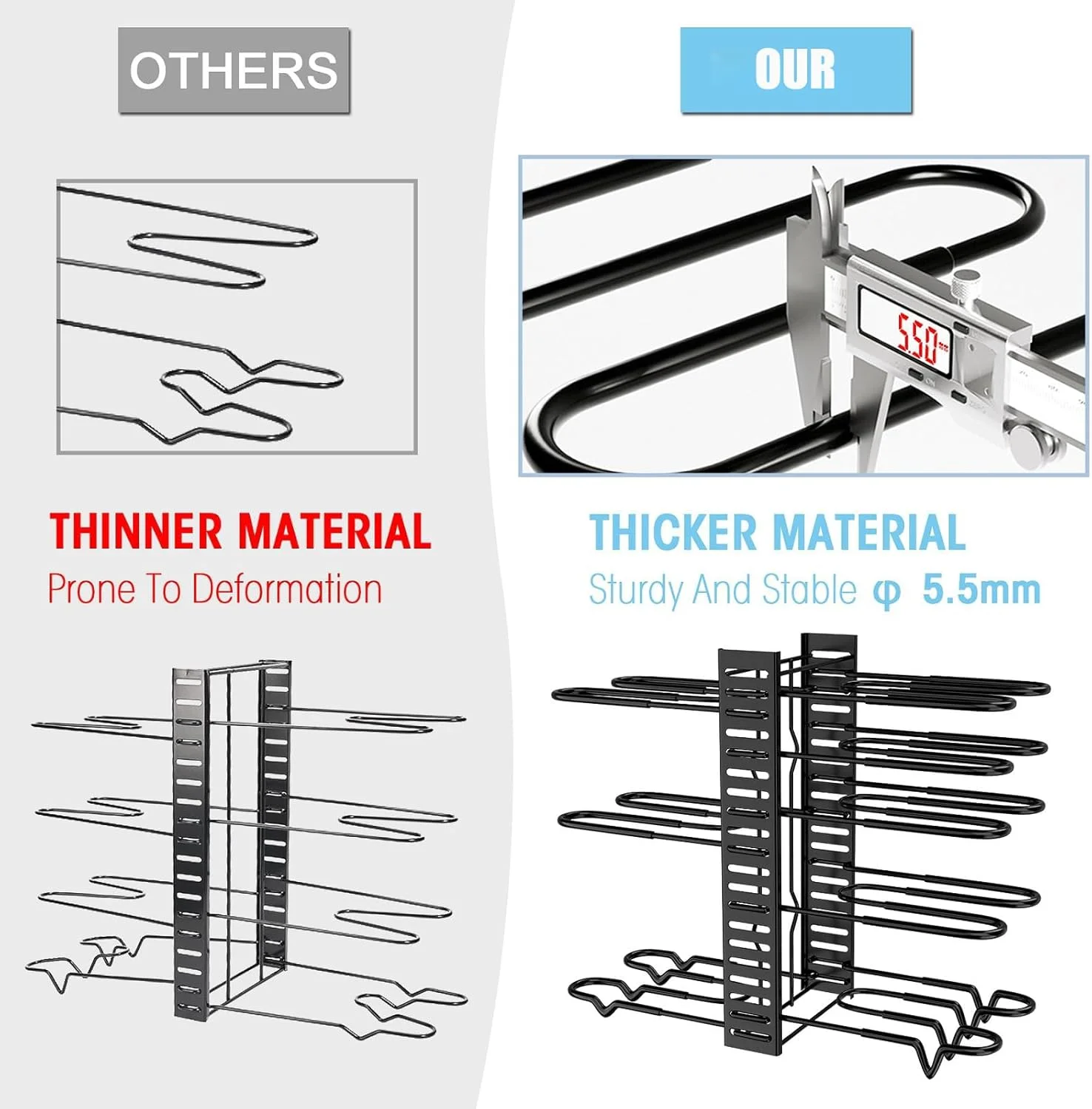 قفسه قابل تنظیم 8 طبقه KASTWAVE، قفسه سنگین سازمان دهنده قابلمه و تابه برای کابینت، مناسب برای نگهداری قابلمه و تابه در زیر کابینت، ایده آل برای قابلمه، تابه و درب - سازماندهی و نگهداری آسان آشپزخانه