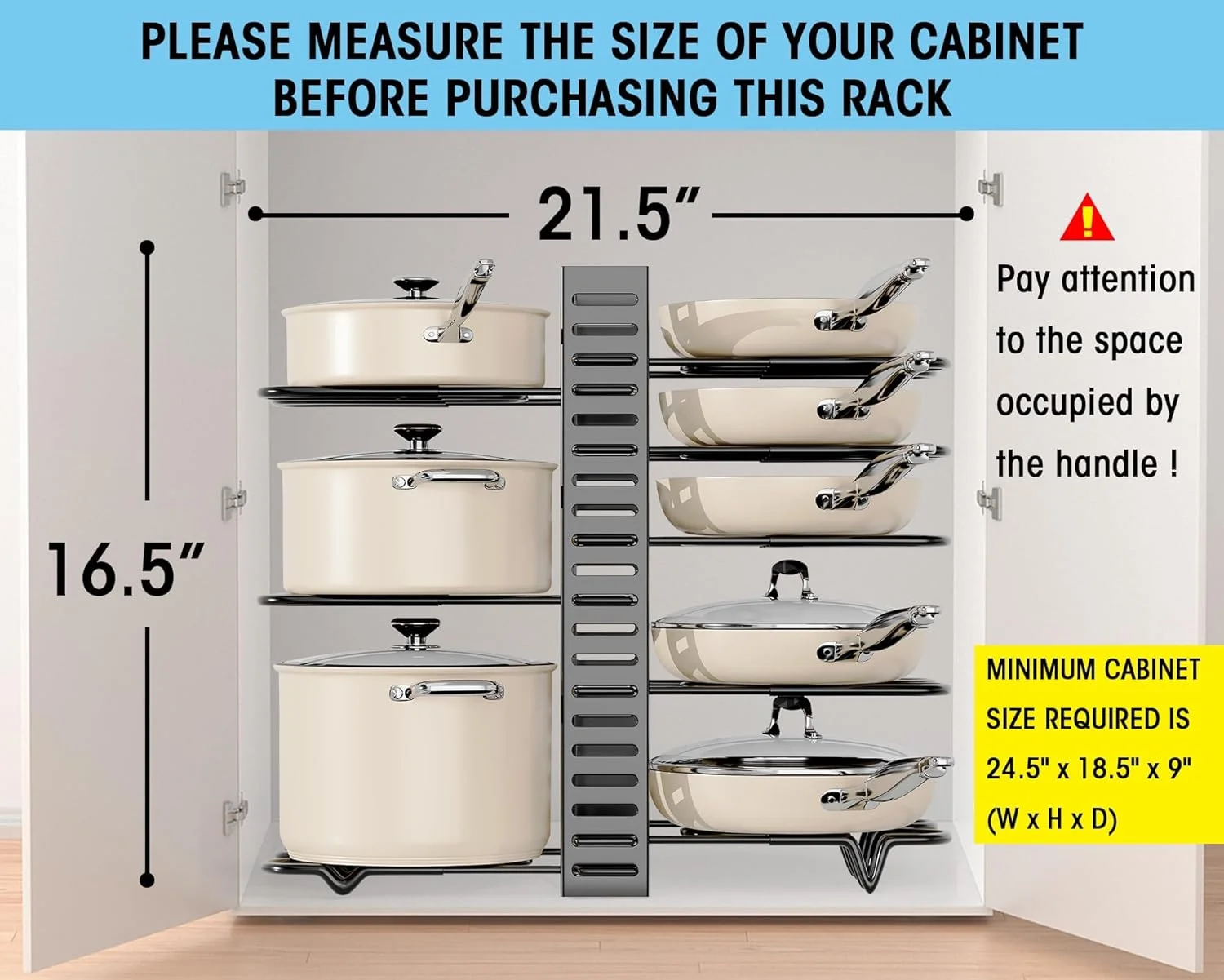 قفسه قابل تنظیم 8 طبقه KASTWAVE، قفسه سنگین سازمان دهنده قابلمه و تابه برای کابینت، مناسب برای نگهداری قابلمه و تابه در زیر کابینت، ایده آل برای قابلمه، تابه و درب - سازماندهی و نگهداری آسان آشپزخانه