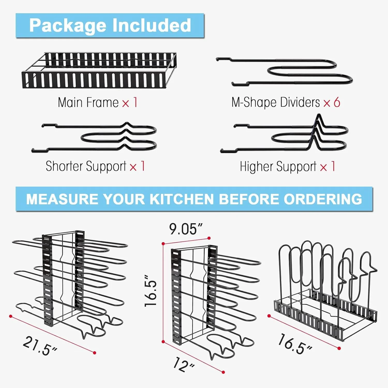 قفسه قابل تنظیم 8 طبقه KASTWAVE، قفسه سنگین سازمان دهنده قابلمه و تابه برای کابینت، مناسب برای نگهداری قابلمه و تابه در زیر کابینت، ایده آل برای قابلمه، تابه و درب - سازماندهی و نگهداری آسان آشپزخانه