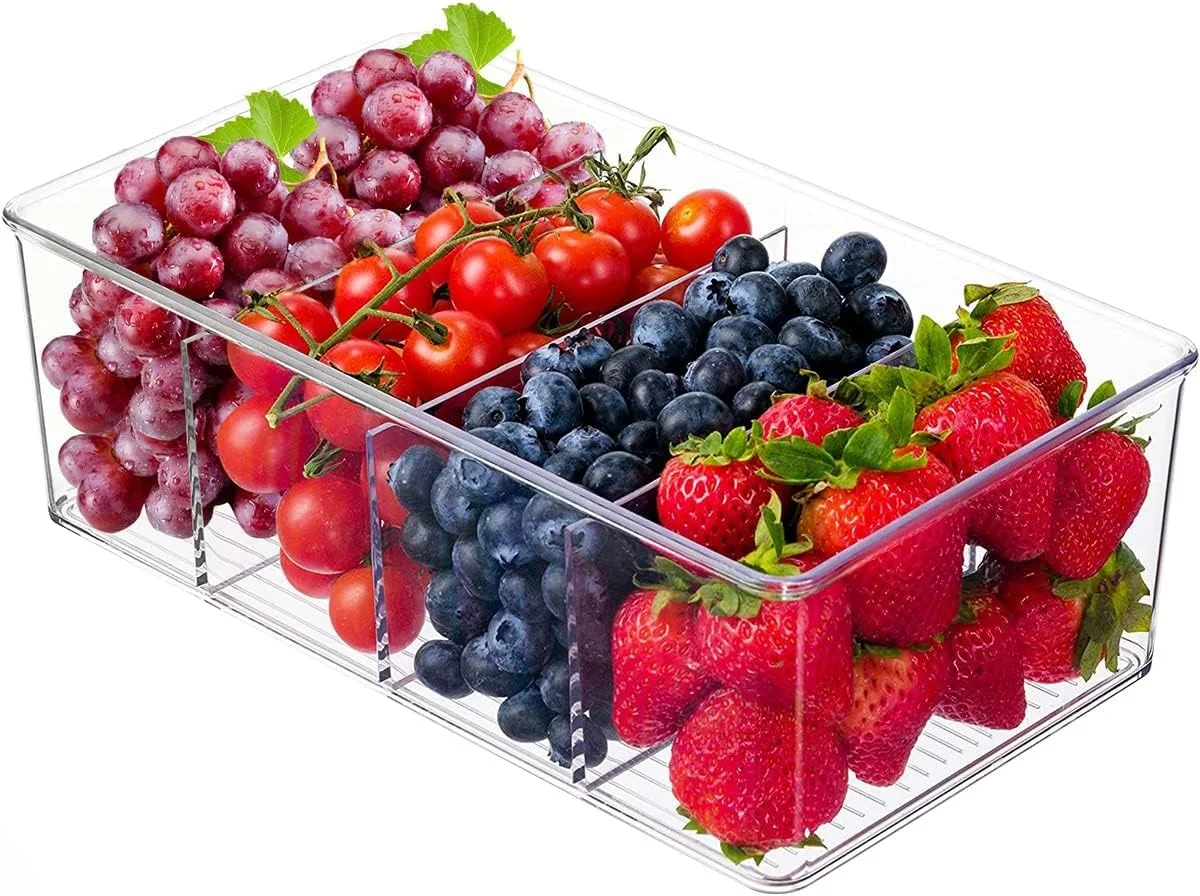 ظروف نگهداری مواد غذایی شفاف Kameety، ظروف پلاستیکی جداشدنی برای تنقلات، قفسه های نگهداری مواد غذایی با جداکننده های متحرک، مناسب برای بسته ها، تنقلات، ادویه جات، آشپزخانه (بسته 4 عددی)