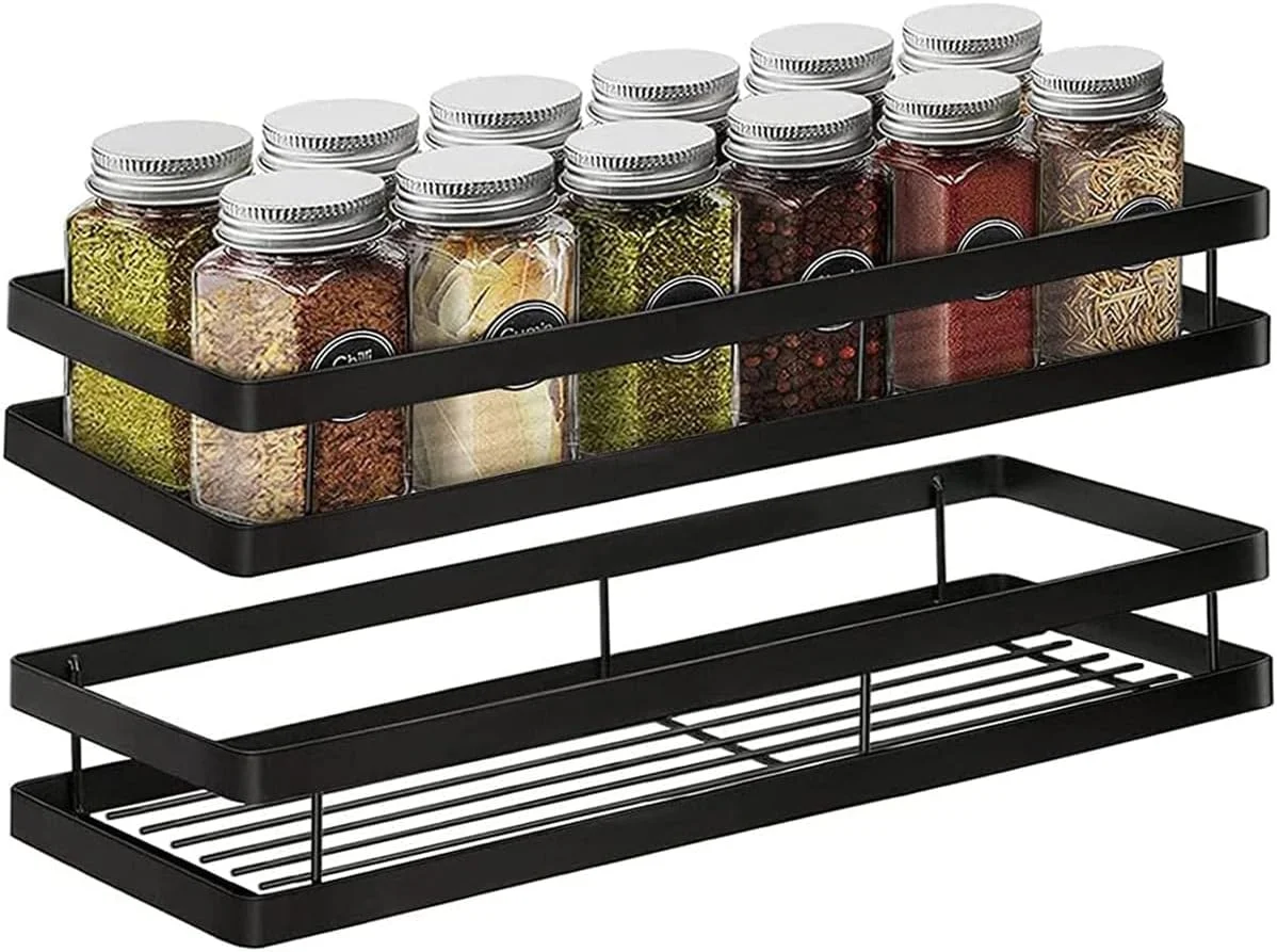 JOEJNCED قفسه ادویه دیواری 40 سانتی متری، سازمان دهنده قفسه ادویه، بدون نیاز به سوراخ کاری، فضای ذخیره سازی آشپزخانه را مرتب نگه می دارد، مونتاژ آسان، قفسه ادویه برای نگهداری بطری های ادویه آشپزخانه (2 عددی)