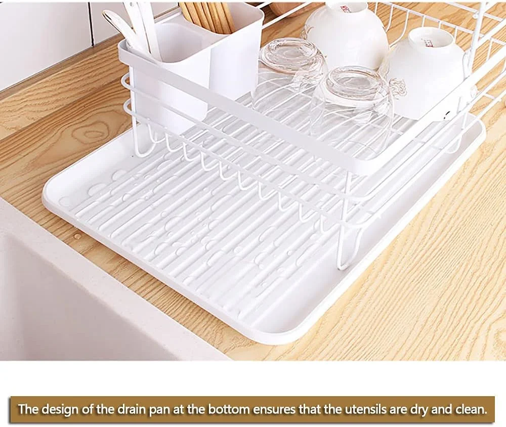 آبچکان ظروف JJONE با سینی تخلیه آب، آبچکان بزرگ آشپزخانه دو طبقه، قفسه نگهداری کاسه و بشقاب، جا قاشقی و چنگالی، آبچکان با ظرفیت زیاد و ضد باکتری برای روی کابینت آشپزخانه (مشکی-B)